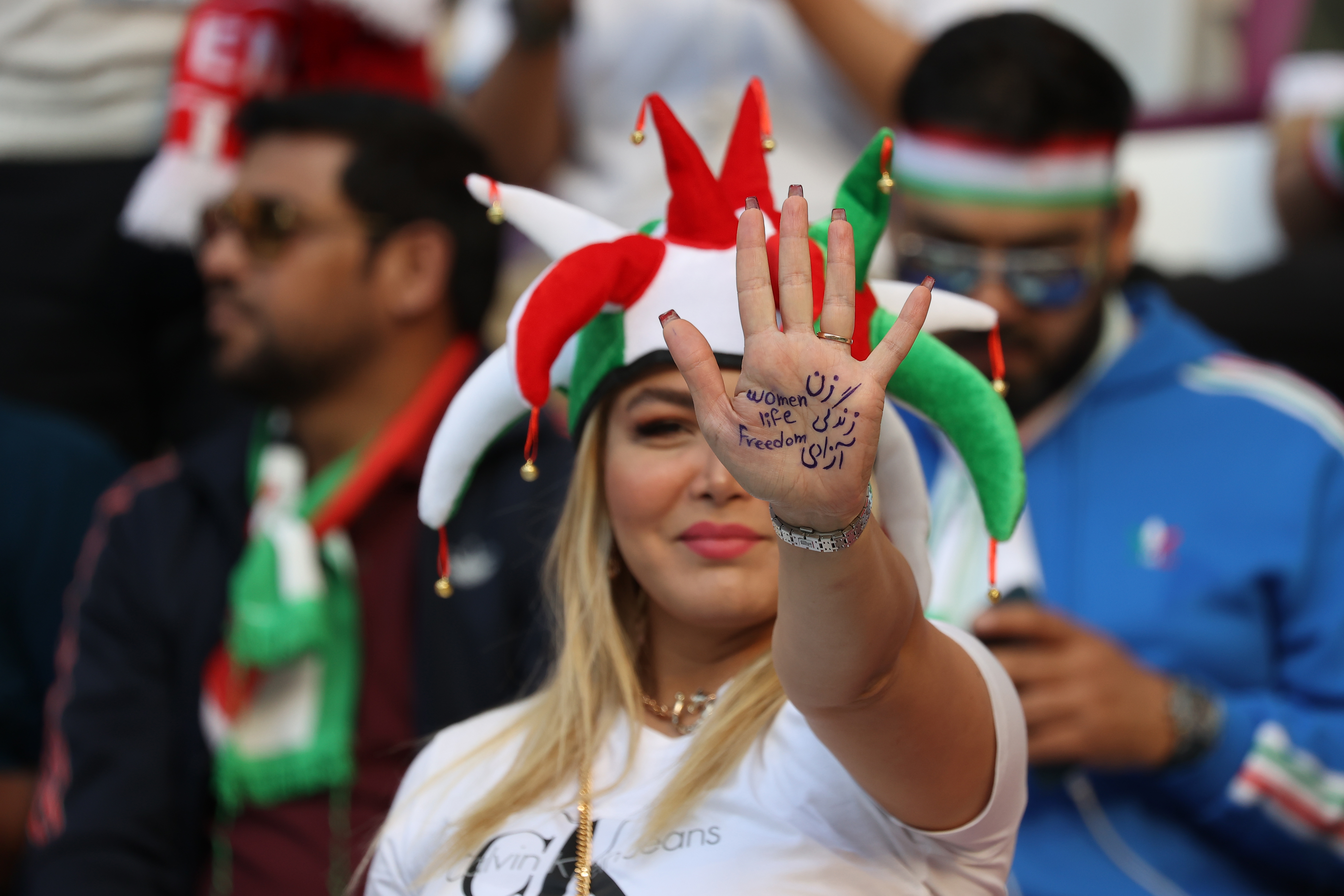 A fan protests at Khalifa International Stadium ahead of England v Iran, Group B, FIFA World Cup 2022. November 21, Doha, Qatar