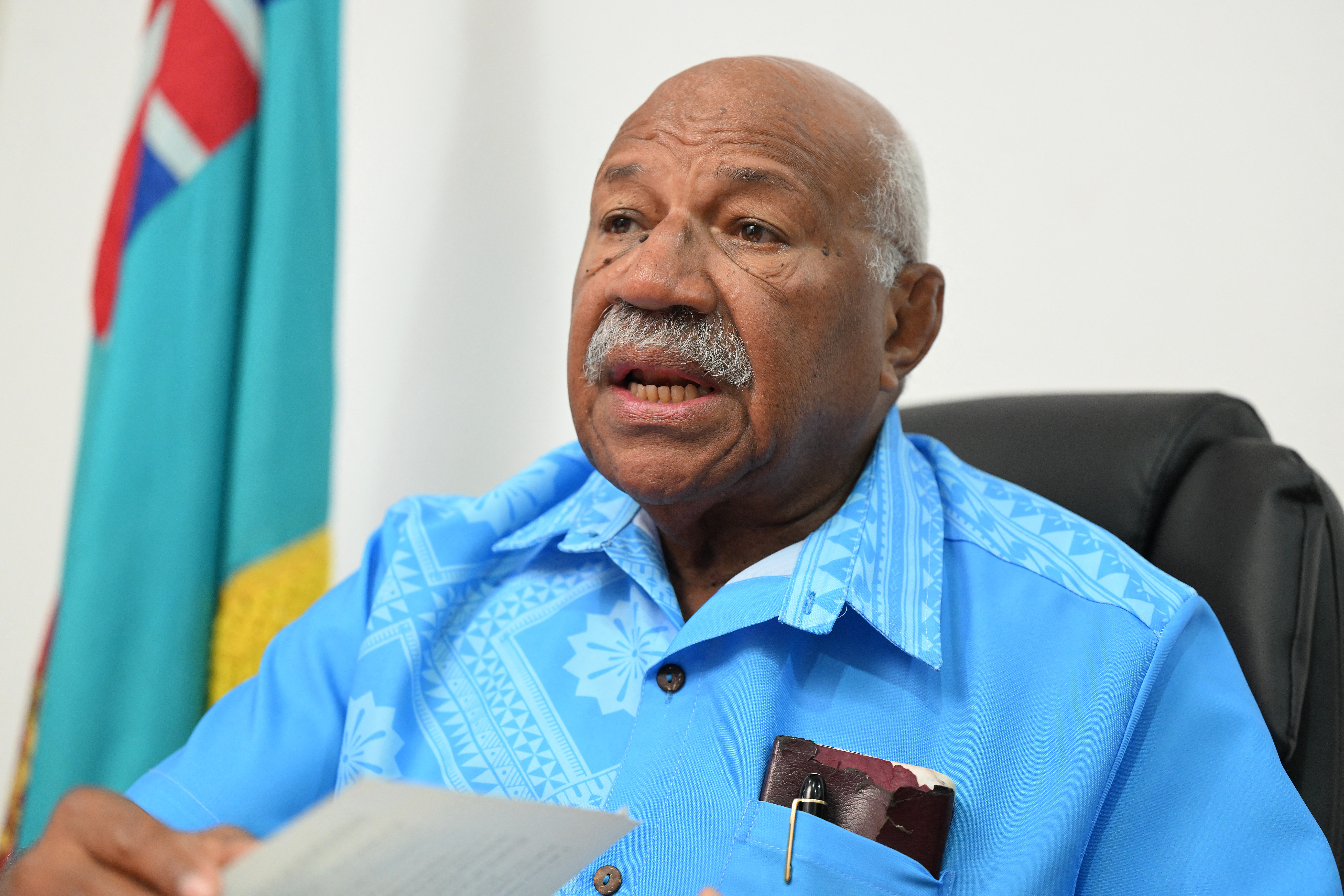 Sitiveni Rabuka speaks at his party's headquarters