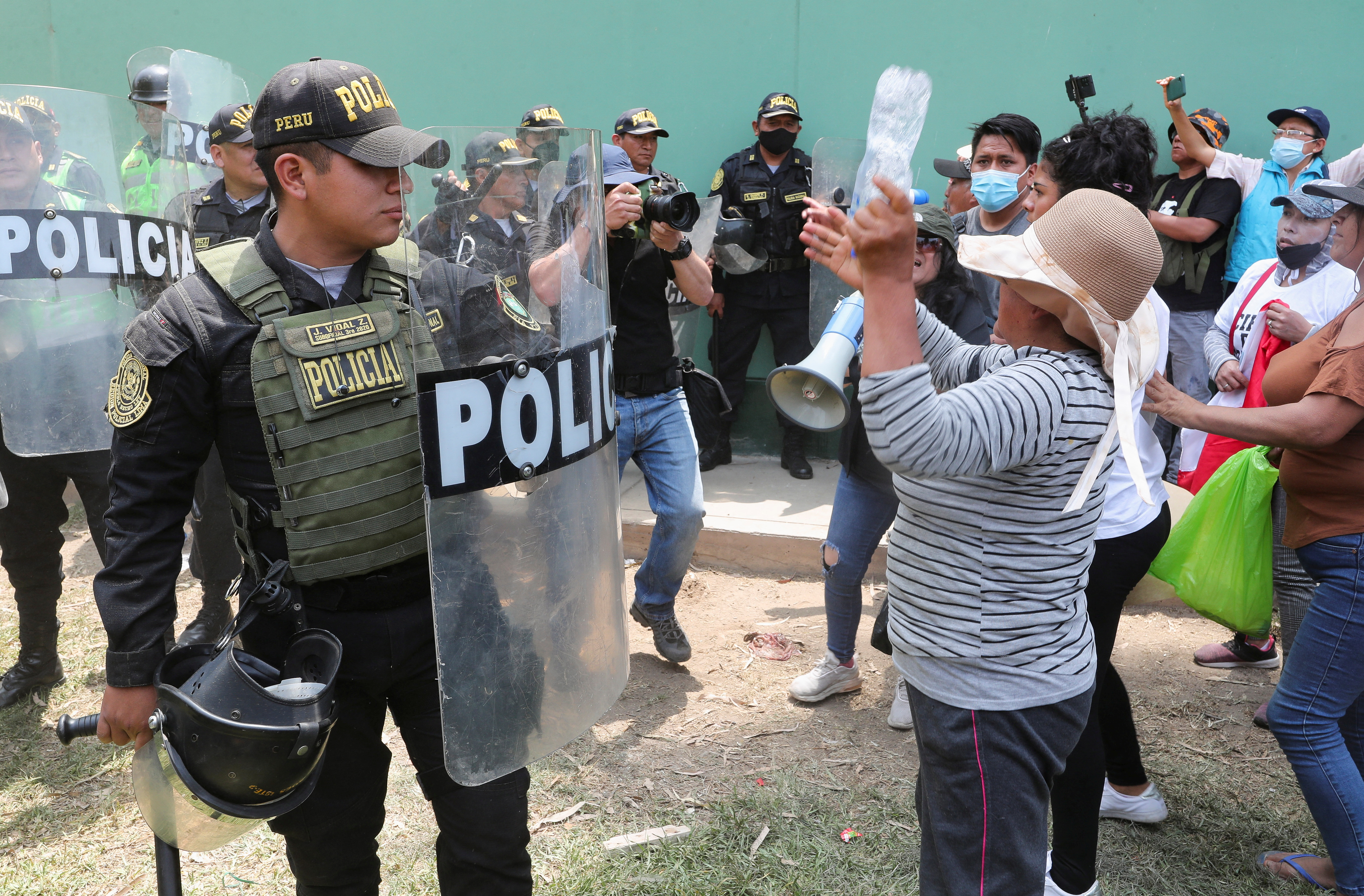 outside police prison where Pedro Castillo is being held in Peru