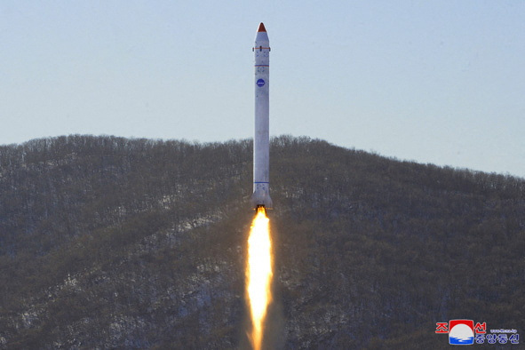 View of what appears to be a test related to the development of a reconnaissance satellite in this undated photo released on December 19, 2022 by North Korea's Korean Central News Agency.