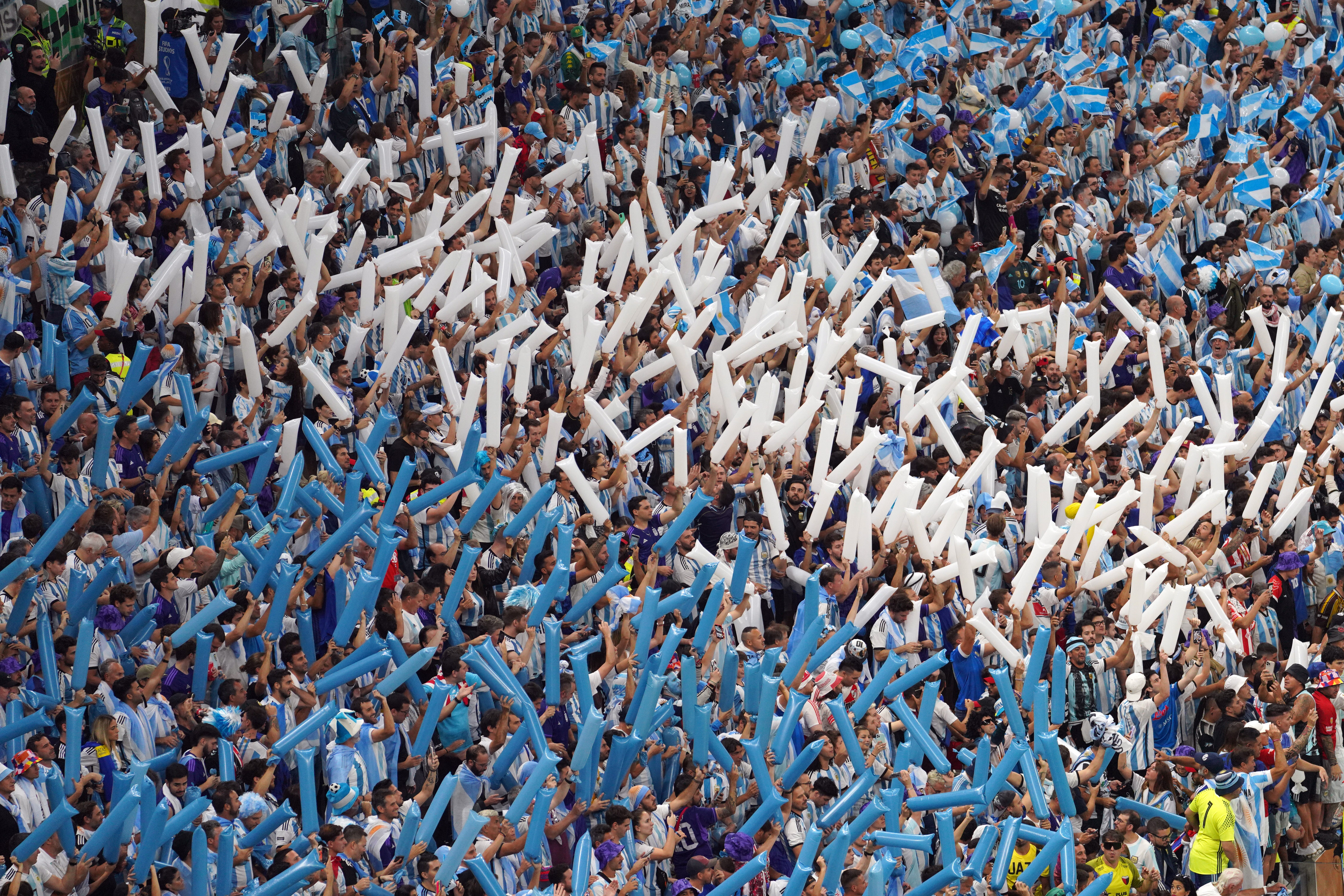 Argentina fans in the stands at Lusail stadium.