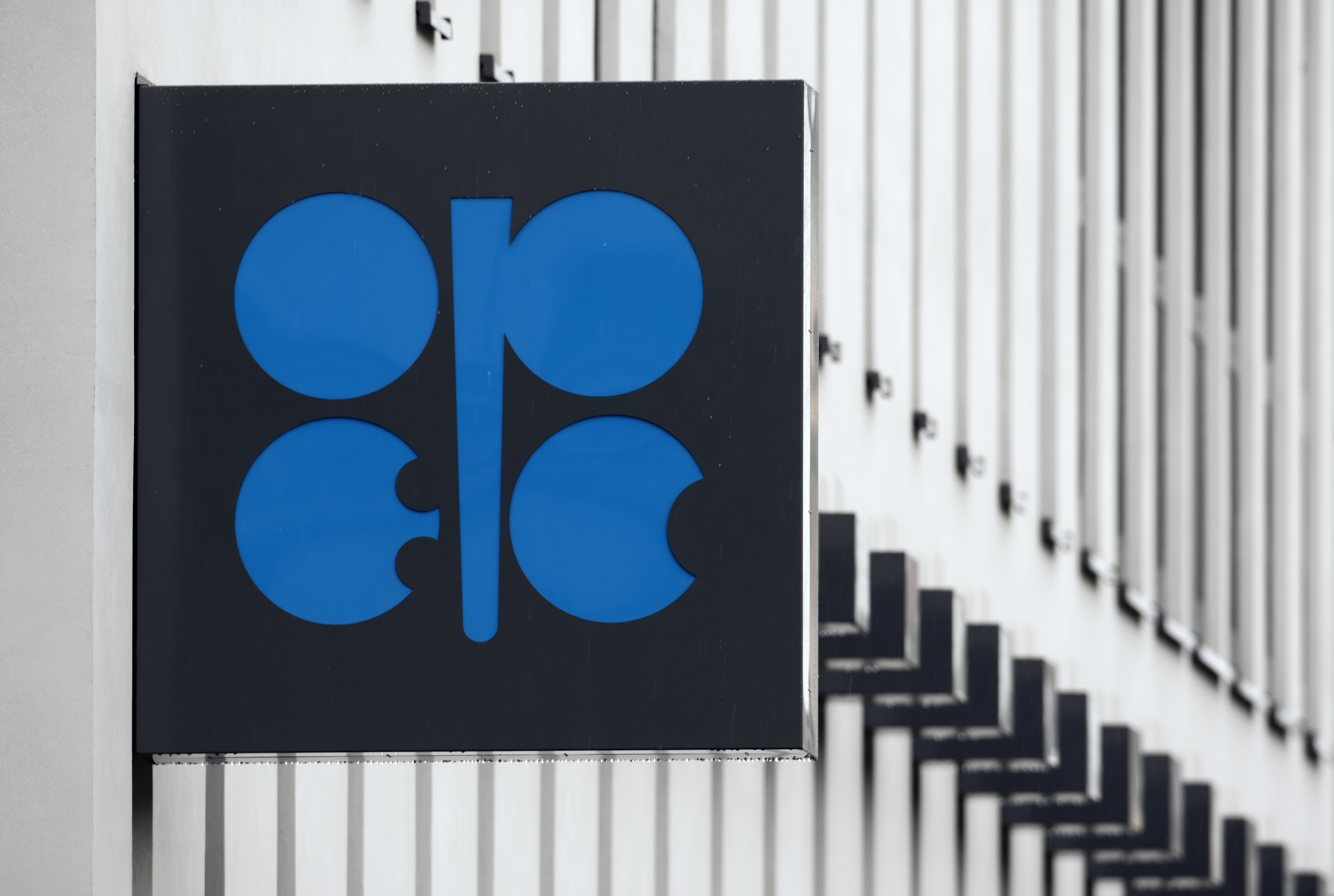 The logo of the Organization of the Petroleum Exporting Countries (OPEC) is pictured on the wall of the new OPEC headquarters in Vienna