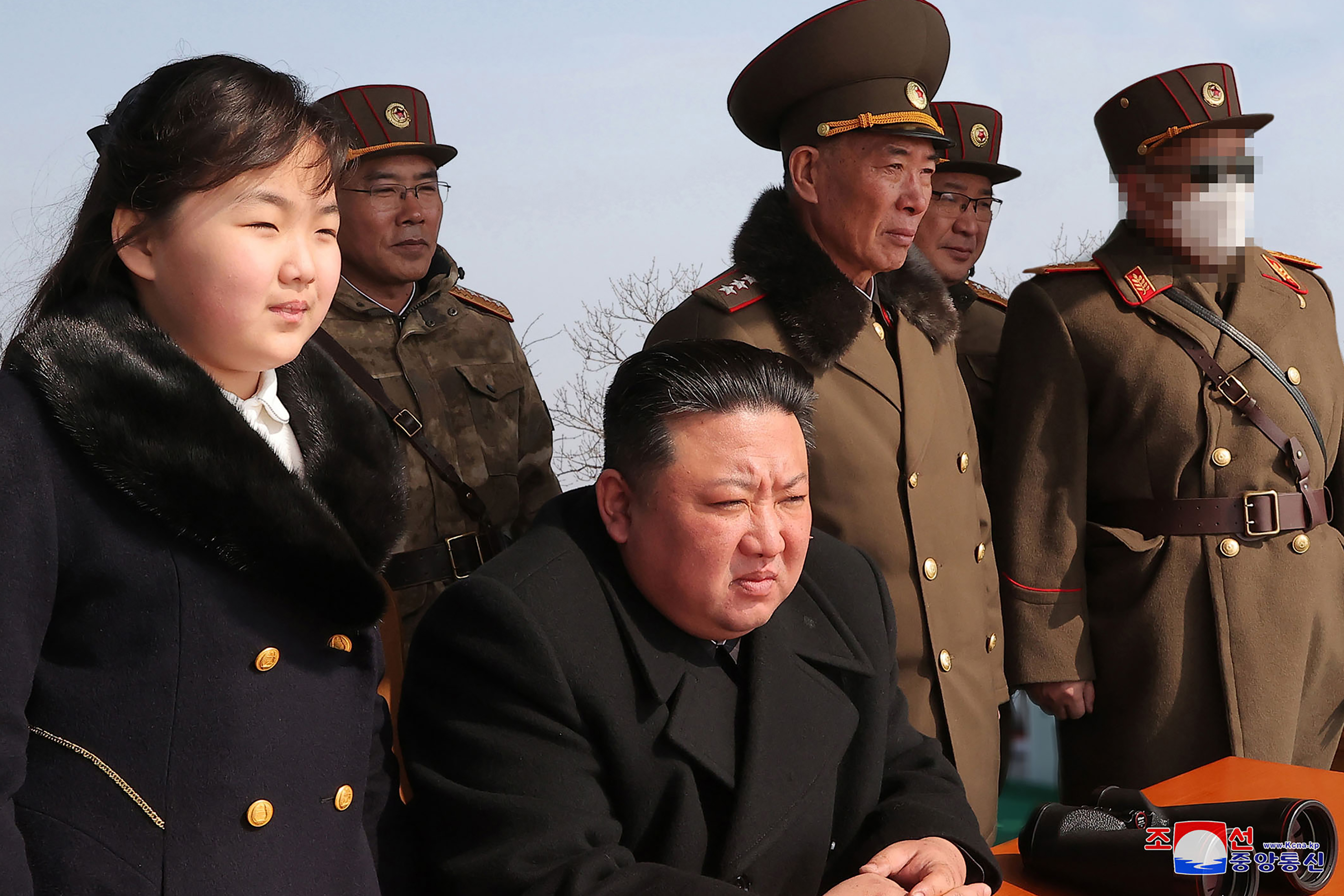 This recent picture released by North Korea's official Korean Central News Agency (KCNA) on March 20, 2023 shows North Korea's leader Kim Jong Un (C) and his daughter (L) observing a warhead missile launch exercise simulating a tactical nuclear attack in Cheolsan county, North Pyongan Province. - North Korean leader Kim Jong Un led two days of military drills "simulating a nuclear counterattack", including the firing of a ballistic missile carrying a mock nuclear warhead, state news agency KCNA reported on March 20. (Photo by STR / KCNA VIA KNS / AFP) / South Korea OUT / SOUTH KOREA OUT / ---EDITORS NOTE--- RESTRICTED TO EDITORIAL USE - MANDATORY CREDIT "AFP PHOTO/KCNA VIA KNS" - NO MARKETING NO ADVERTISING CAMPAIGNS - DISTRIBUTED AS A SERVICE TO CLIENTS / THIS PICTURE WAS MADE AVAILABLE BY A THIRD PARTY. AFP CAN NOT INDEPENDENTLY VERIFY THE AUTHENTICITY, LOCATION, DATE AND CONTENT OF THIS IMAGE --- - ---EDITORS NOTE--- RESTRICTED TO EDITORIAL USE - MANDATORY CREDIT "AFP PHOTO/KCNA VIA KNS" - NO MARKETING NO ADVERTISING CAMPAIGNS - DISTRIBUTED AS A SERVICE TO CLIENTS / THIS PICTURE WAS MADE AVAILABLE BY A THIRD PARTY. AFP CAN NOT INDEPENDENTLY VERIFY THE AUTHENTICITY, LOCATION, DATE AND CONTENT OF THIS IMAGE --- /