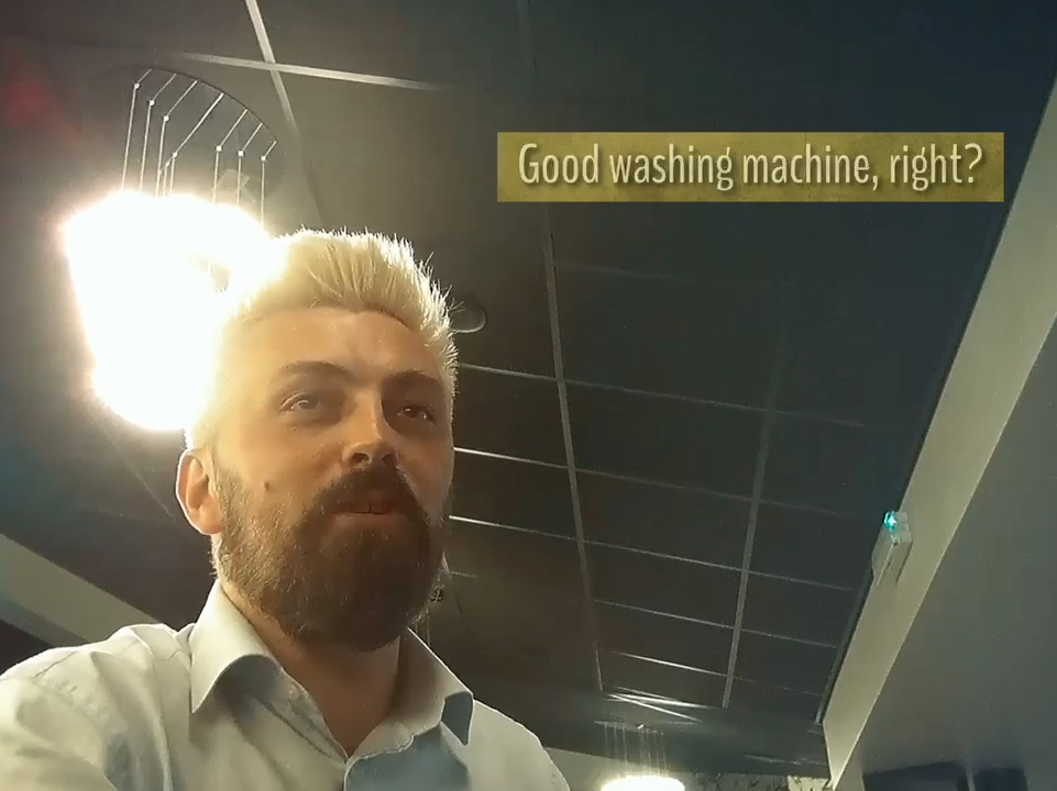 Rikki Doolan, Uebert Angel's number 2, saying 'good washing machine, right'.