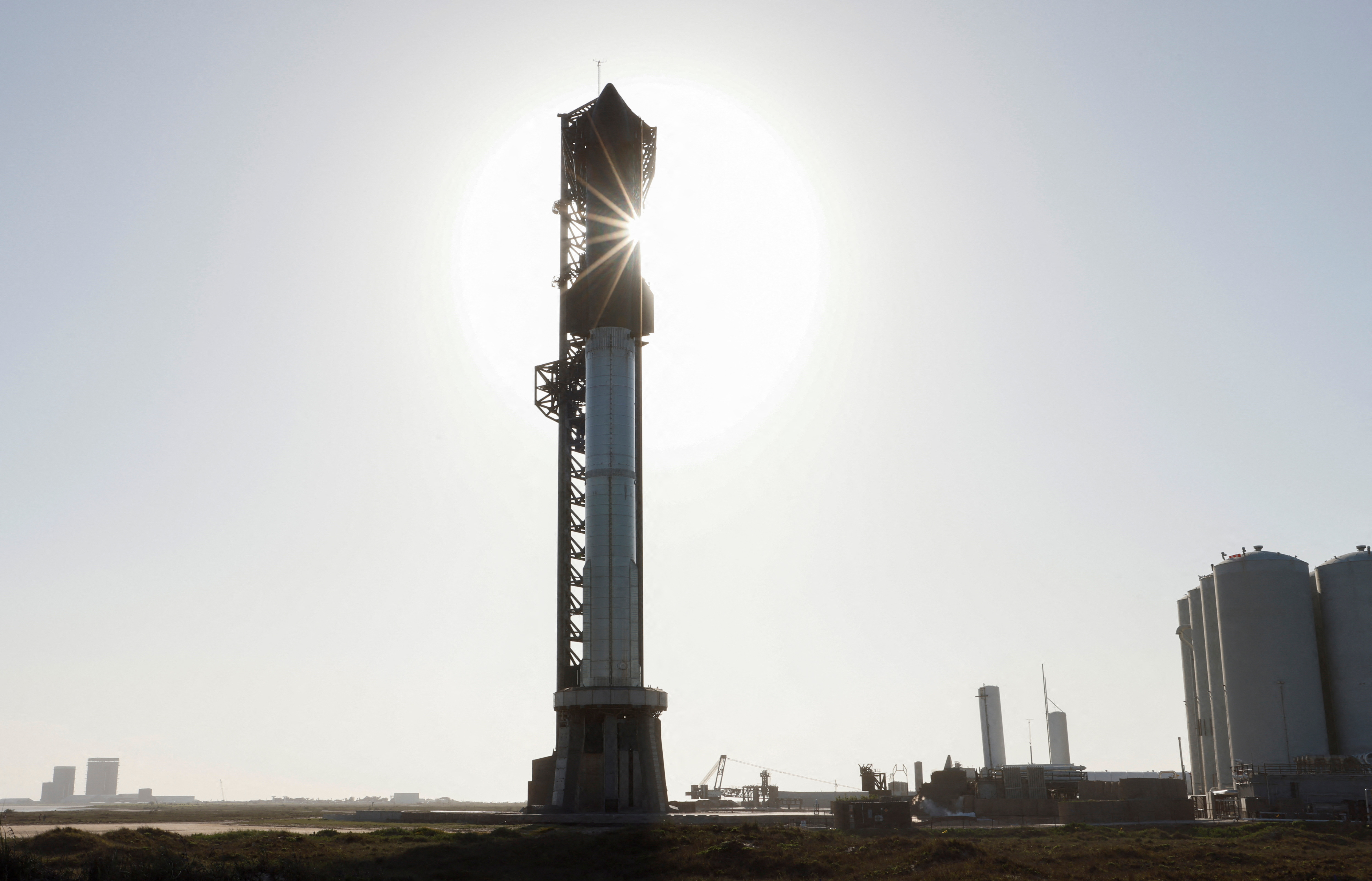 The SpaceX Starship is seen on its Boca Chica launchpad after the U.S. Federal Aviation Administration granted a long-awaited license allowing Elon Musk's SpaceX