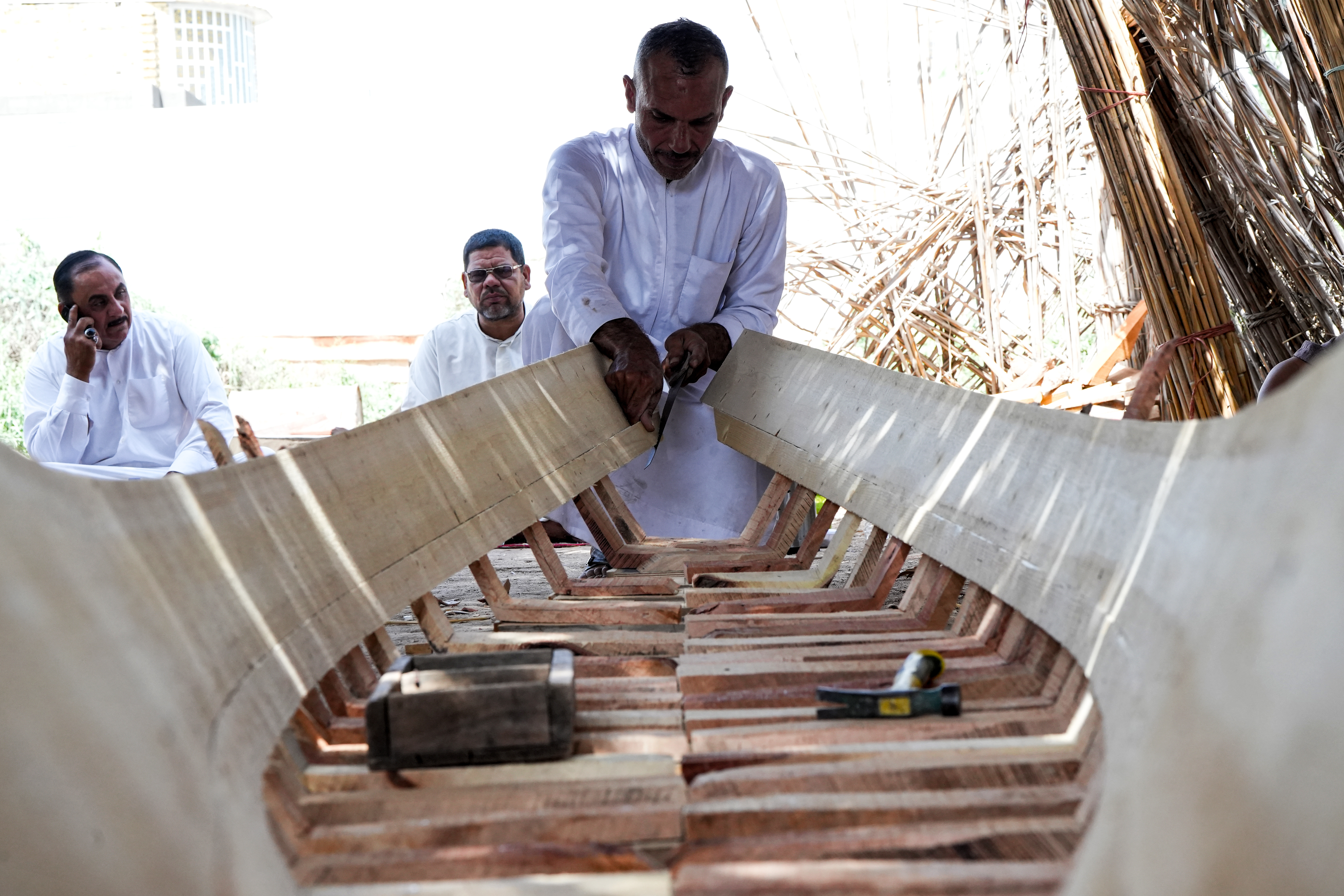 wooden boat at a workshop in the area of al-Huwair in the sub-district of al-Madinah in Iraq's southern