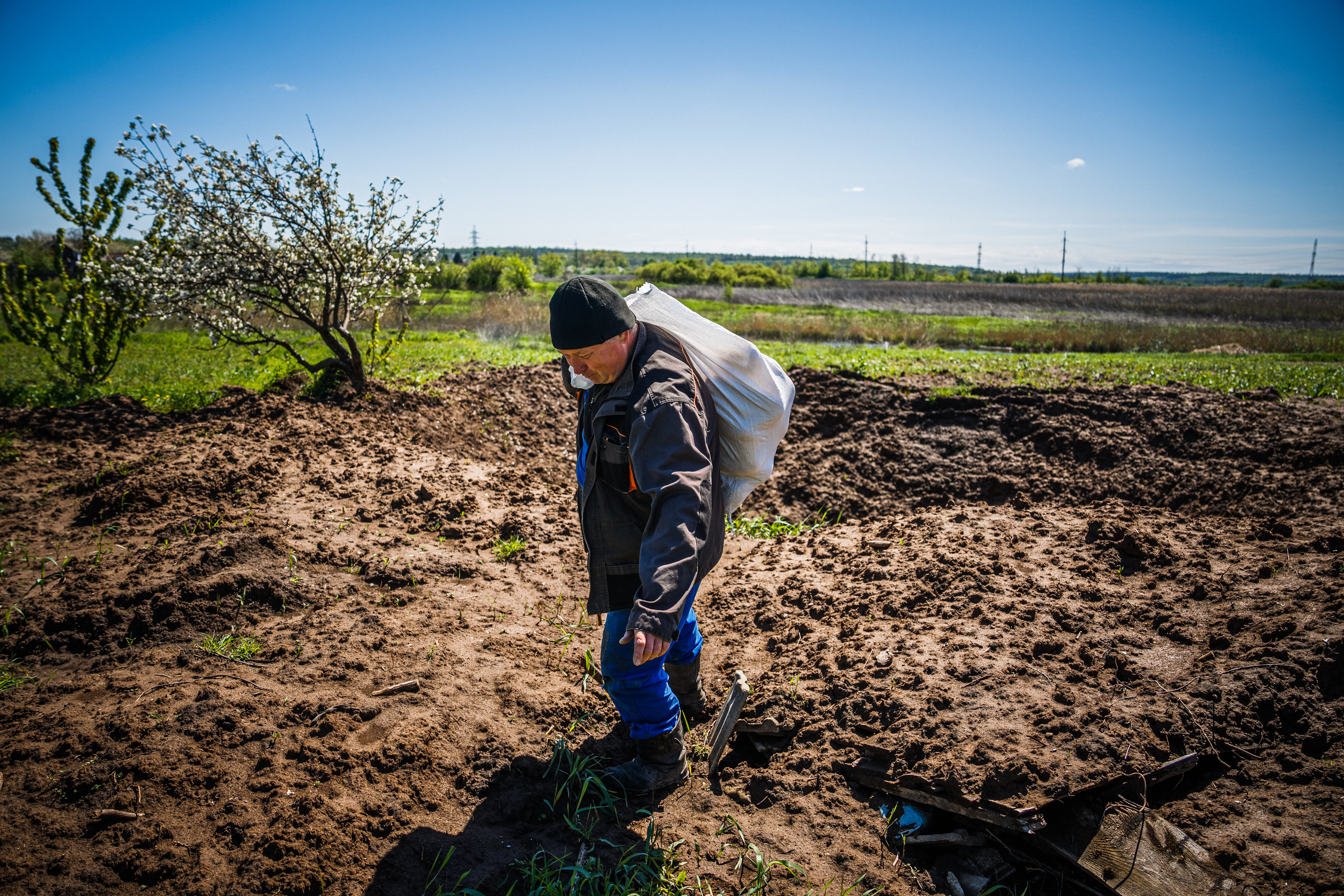 bags of bread at a distribution spot in Siversk, Donetsk region