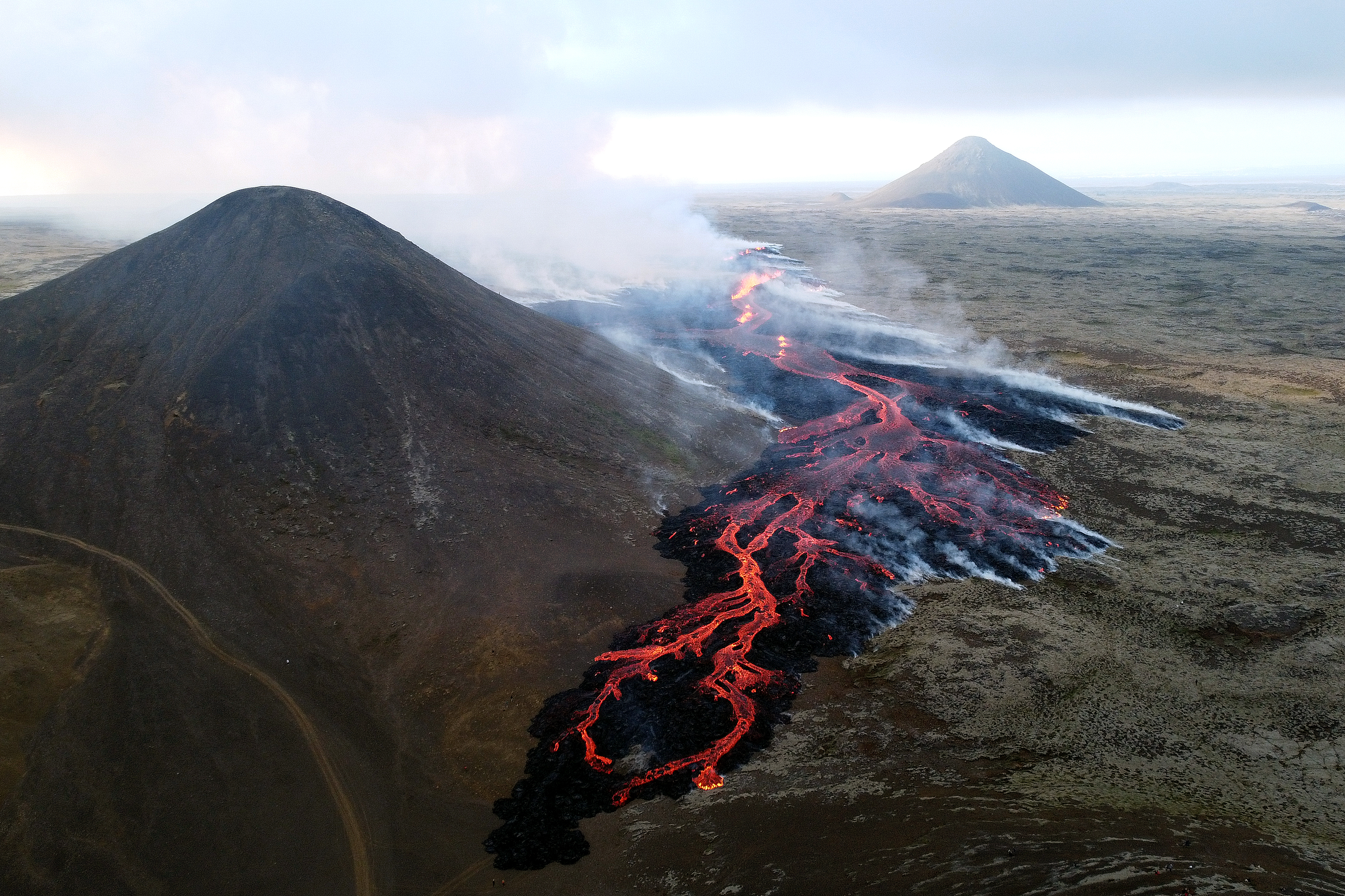 volcanic eruption near Litli Hrutur, south-west of Reykjavik