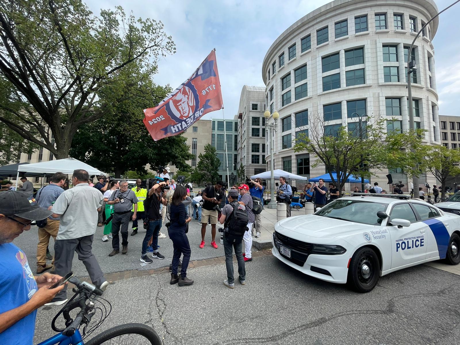 The scene outside the Washington, DC courthouse where former President Donald Trump was arranged, August 3, 2023