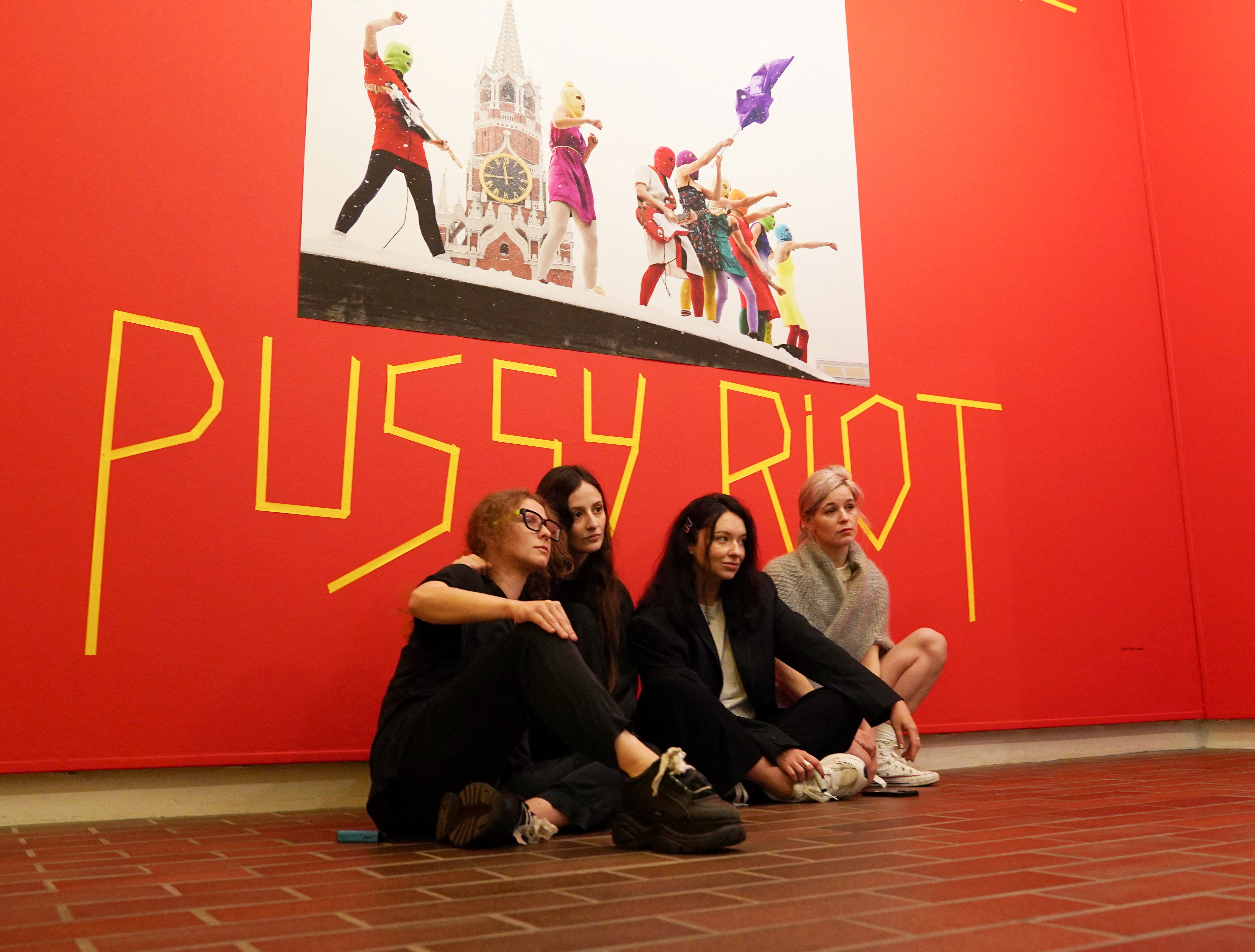 One of the founder members of Pussy Riot, Maria Alyokhina, poses with other activists from the group at the opening of an exhibition about the group's work at the Louisiana Museum of Modern Art in Humlebaek, Denmark, September 13, 2023. REUTERS/Tom Little