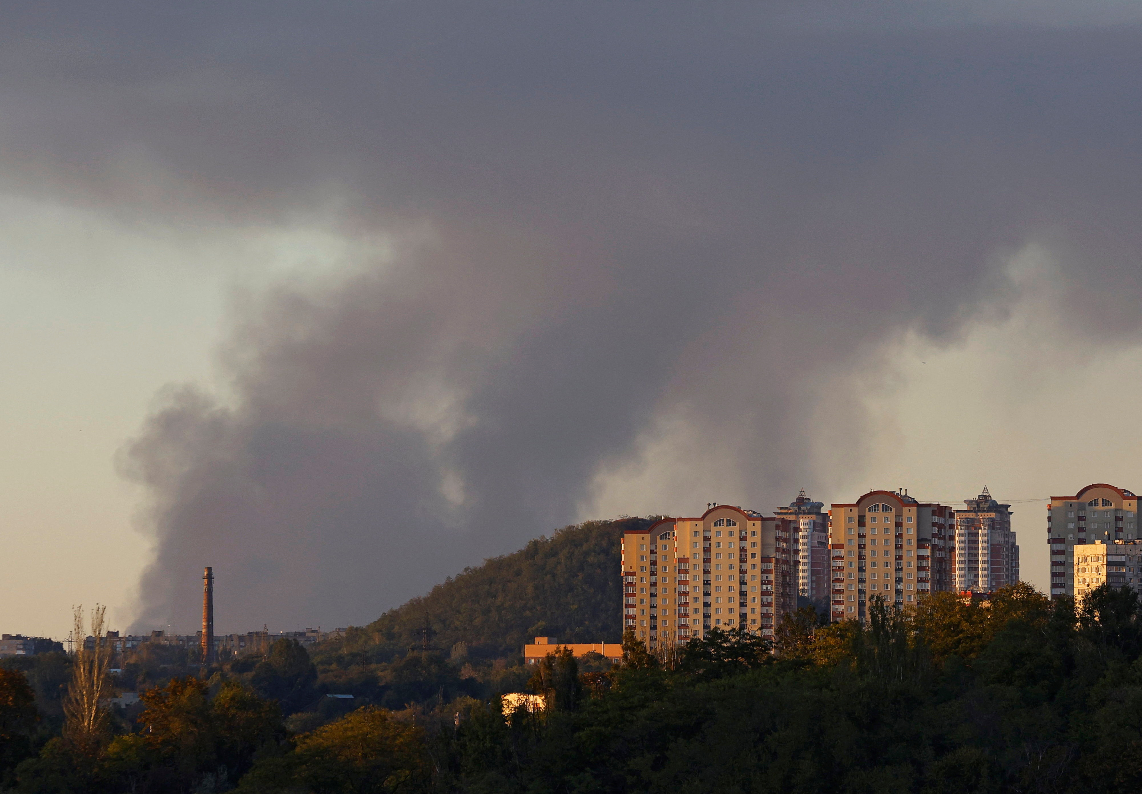 Black smoke rising from the direction of Avdiivka in eastern Ukraine