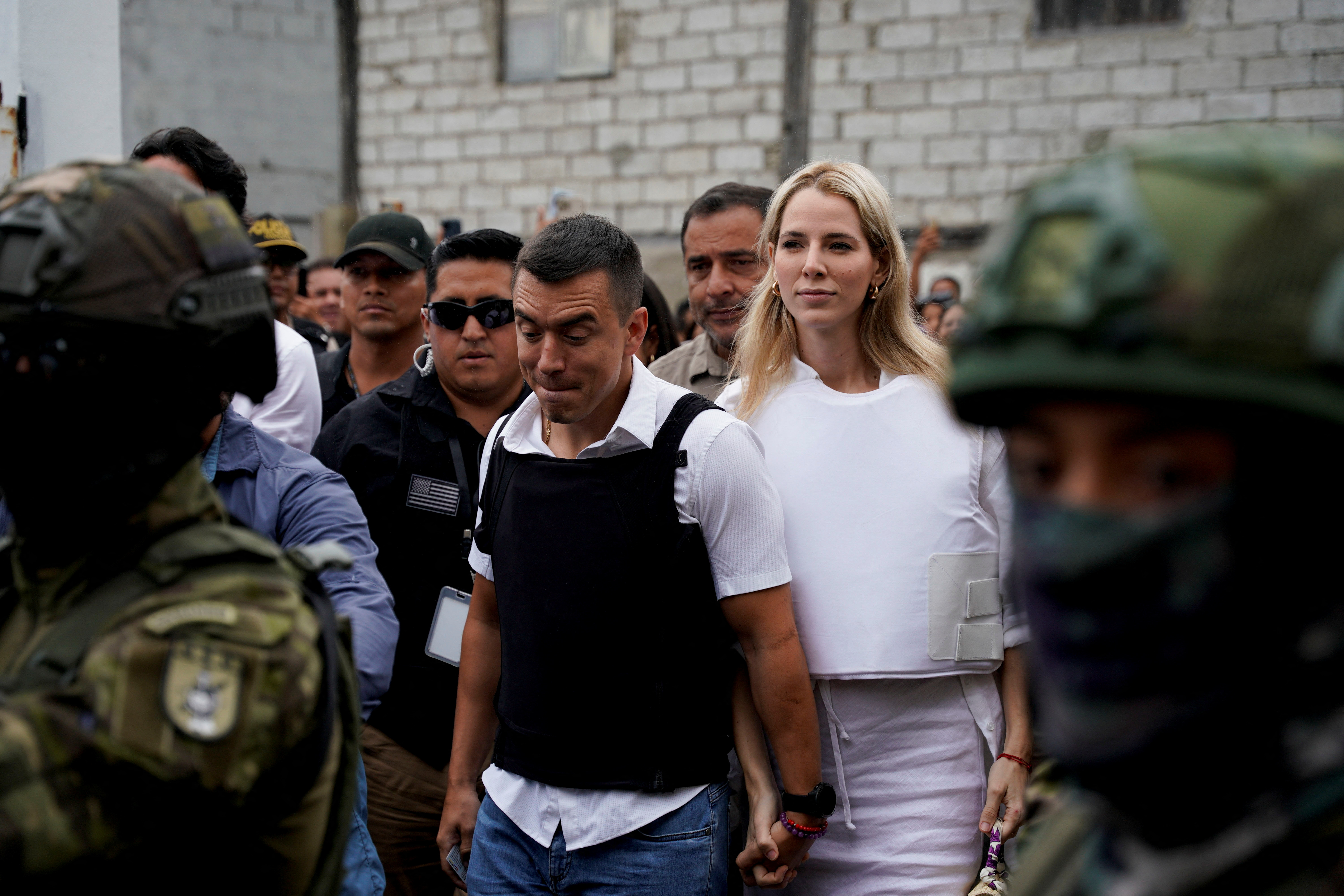 Ecuadorian presidential candidate Daniel Noboa reacts during the presidential election, in Santa Elena, Ecuador