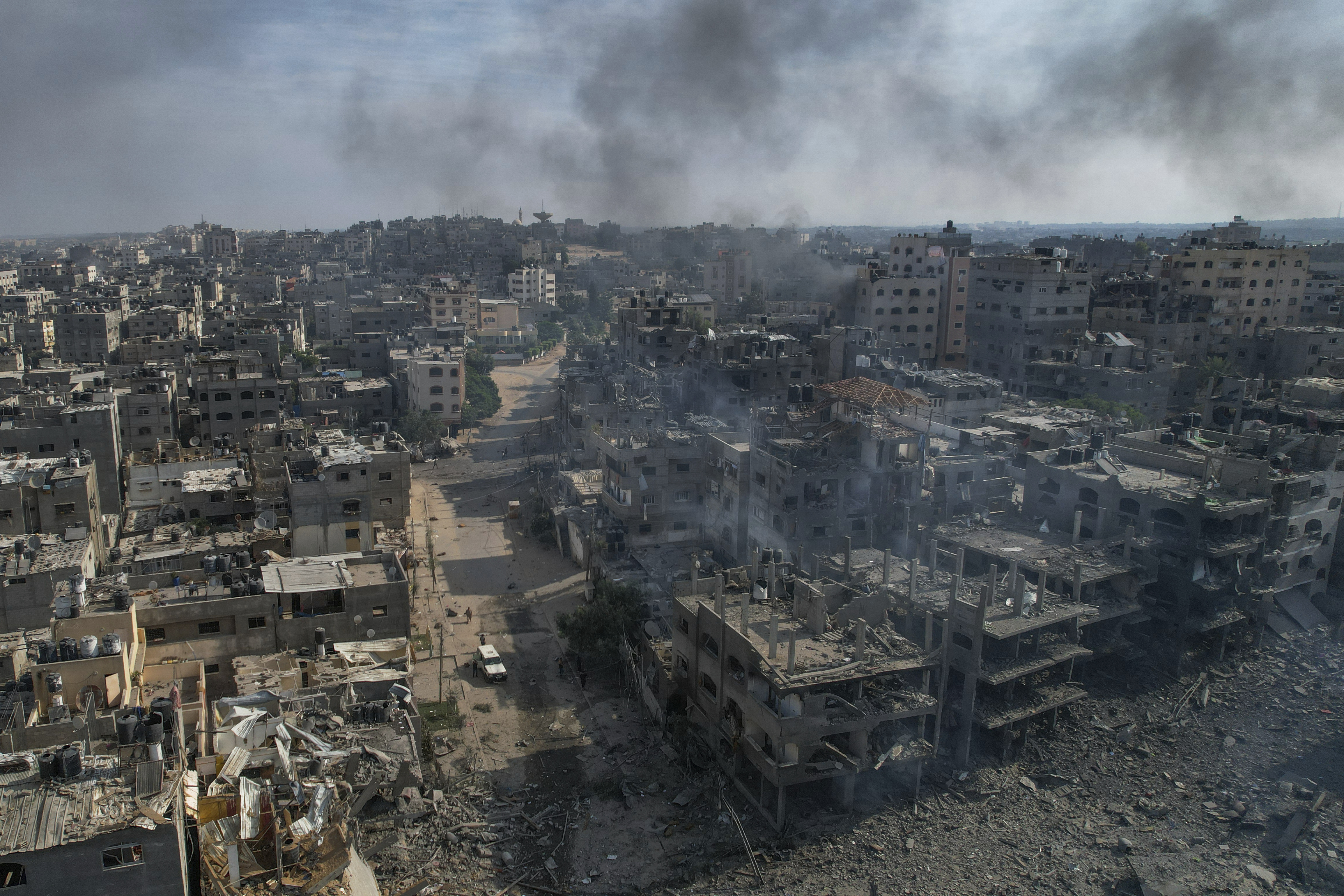A view of the rubble of buildings hit by an Israeli airstrike, in Jabalia,
