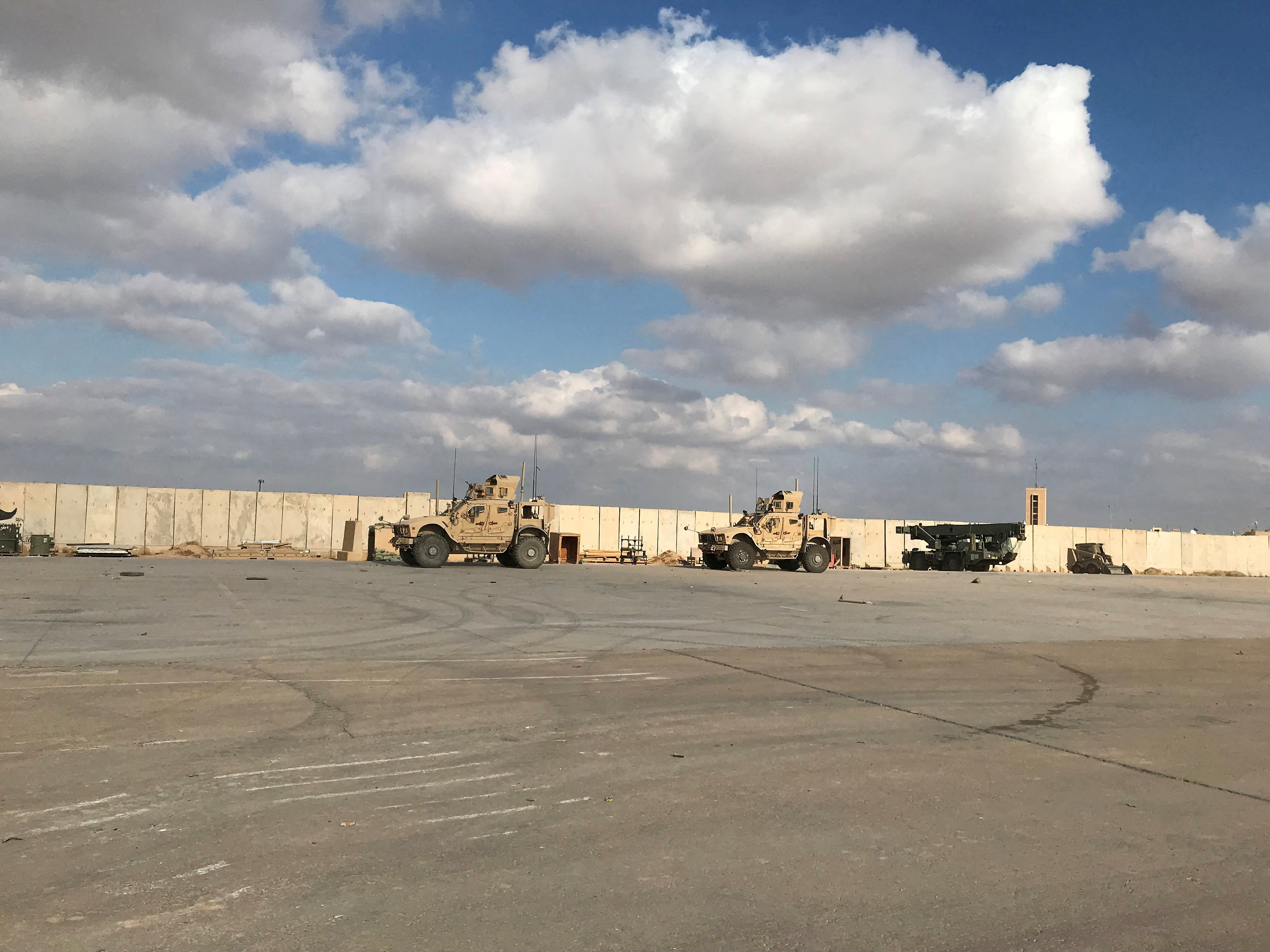 Military vehicles of US soldiers are seen at the Ain al-Assad airbase in Anbar province, Iraq in January 2020