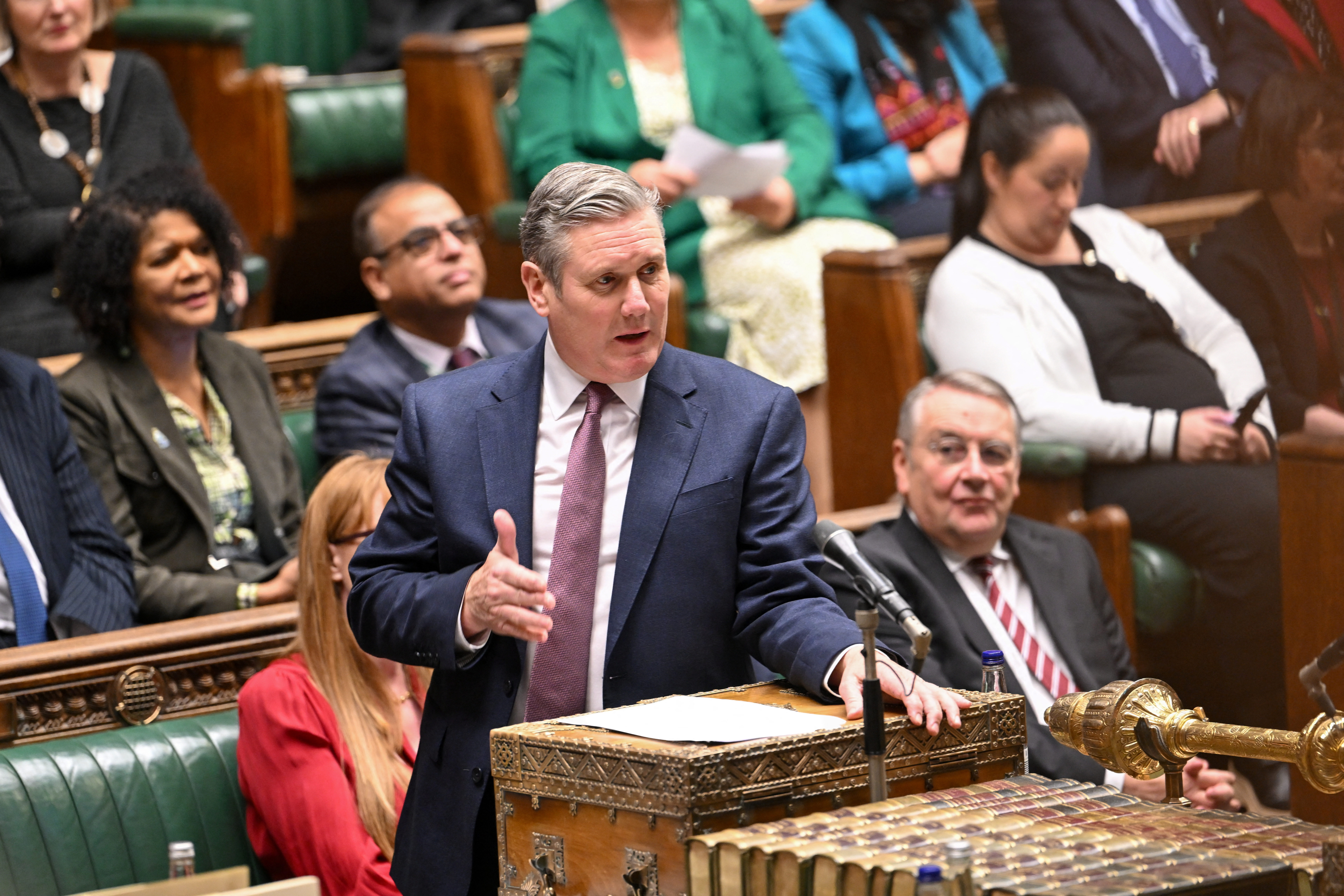 Keir Starmer, leader of Britain's Labour Party, speaks during the Prime Minister's Questions, at the House of Commons in London, Britain November 15, 2023. UK Parliament/Maria Unger/Handout via REUTERS ATTENTION EDITORS - THIS IMAGE HAS BEEN SUPPLIED BY A THIRD PARTY. MANDATORY CREDIT. IMAGE MUST NOT BE ALTERED.