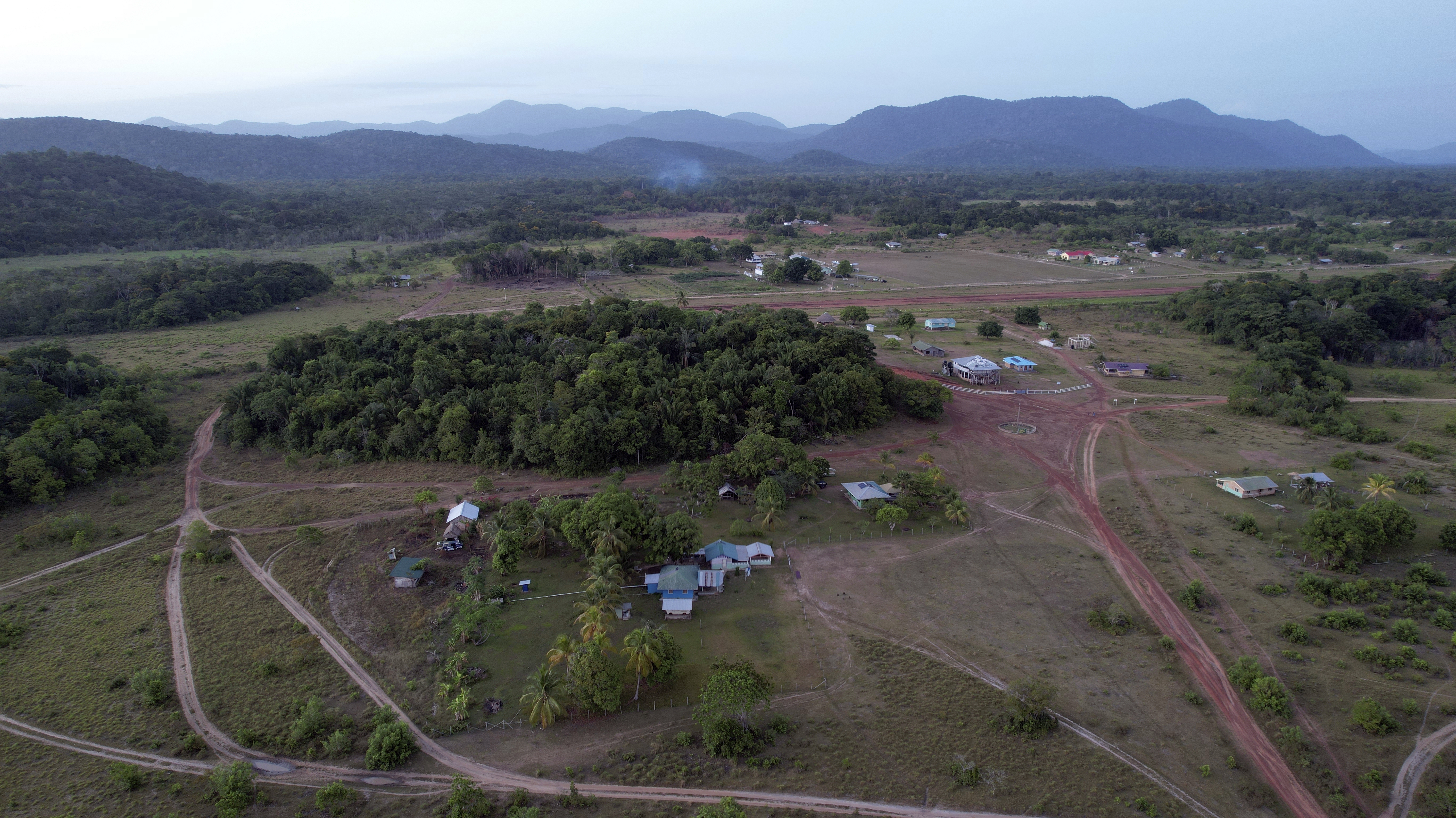Homes stand in the village of Surama in the Rupununi area of the Essequibo
