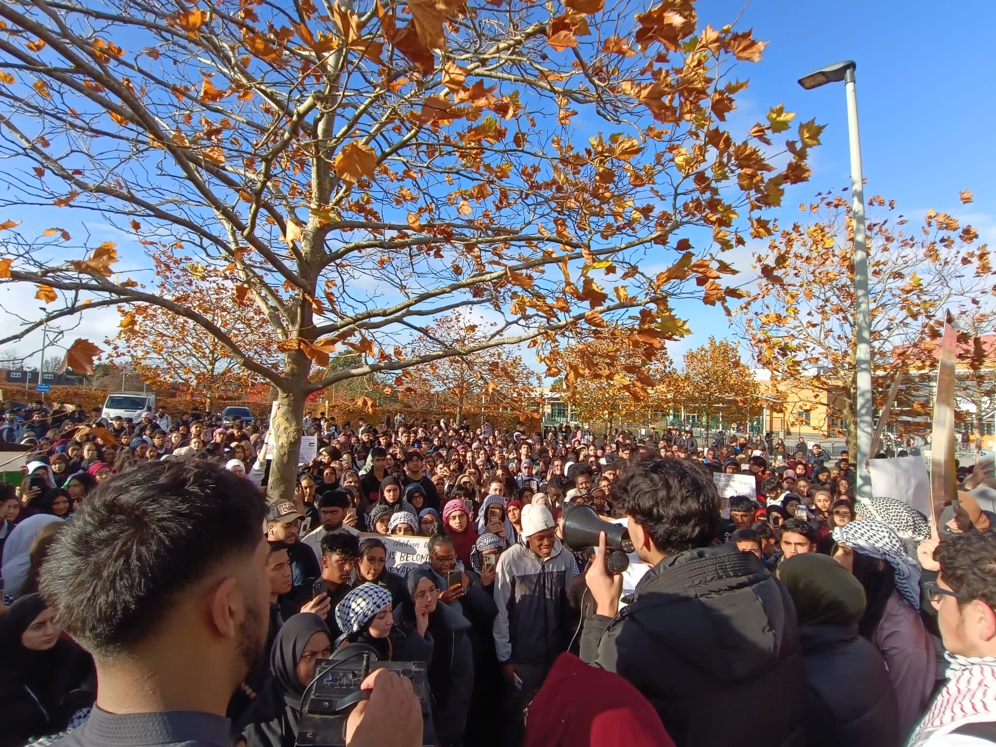 Students at the protest at Luton Sixth Form College [Courtesy Miheer Shet]
