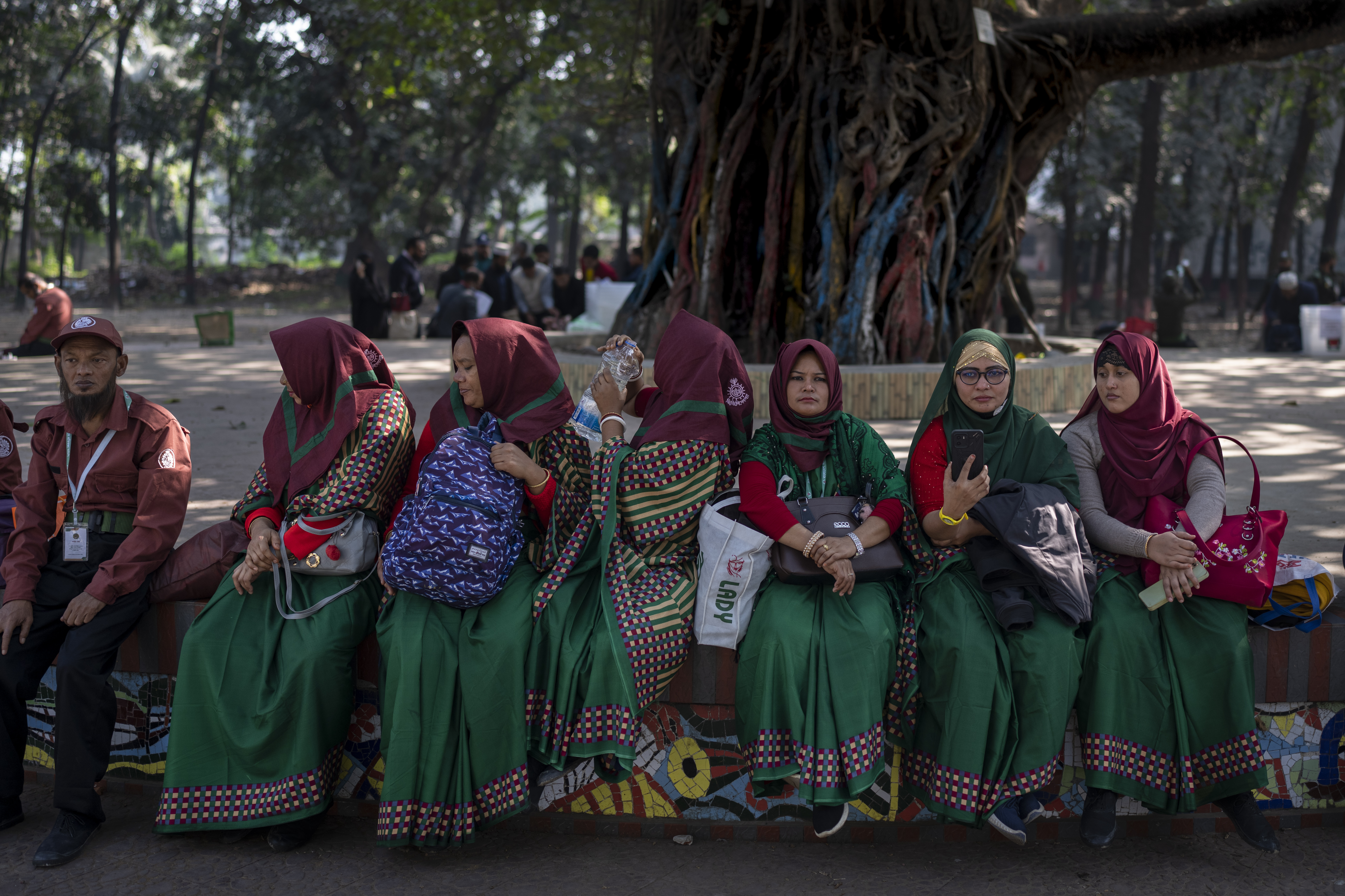 Election workers wait at a distribution centre to be deputed to various polling stations in Dhaka, Bangladesh,Saturday, Jan. 6, 2024.