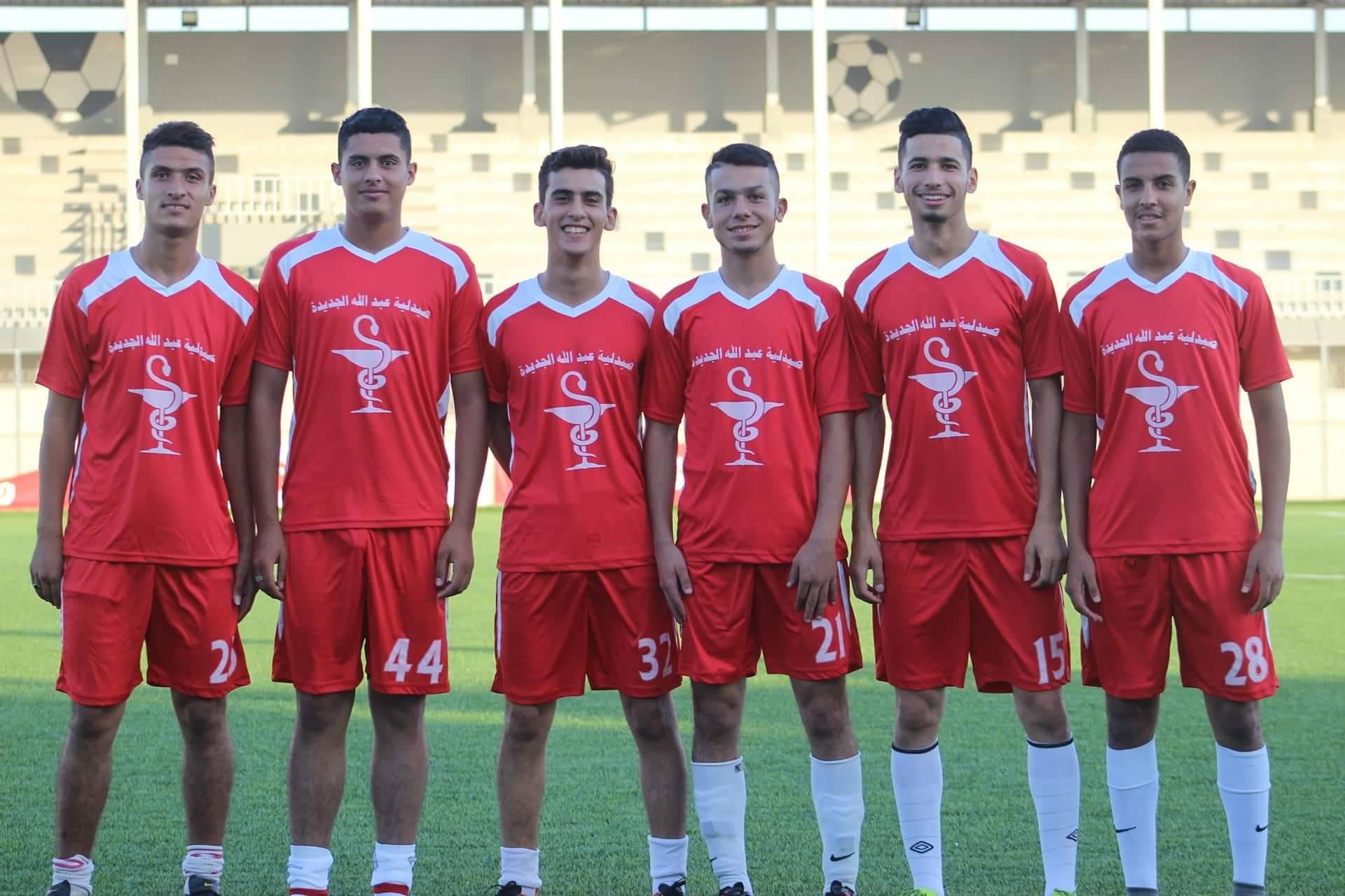 Khalid Abu-Habel (second left) pictured with the youth team of Al-Maghazi football club in 2019 [Courtesy of Khalid Abu-Habel]