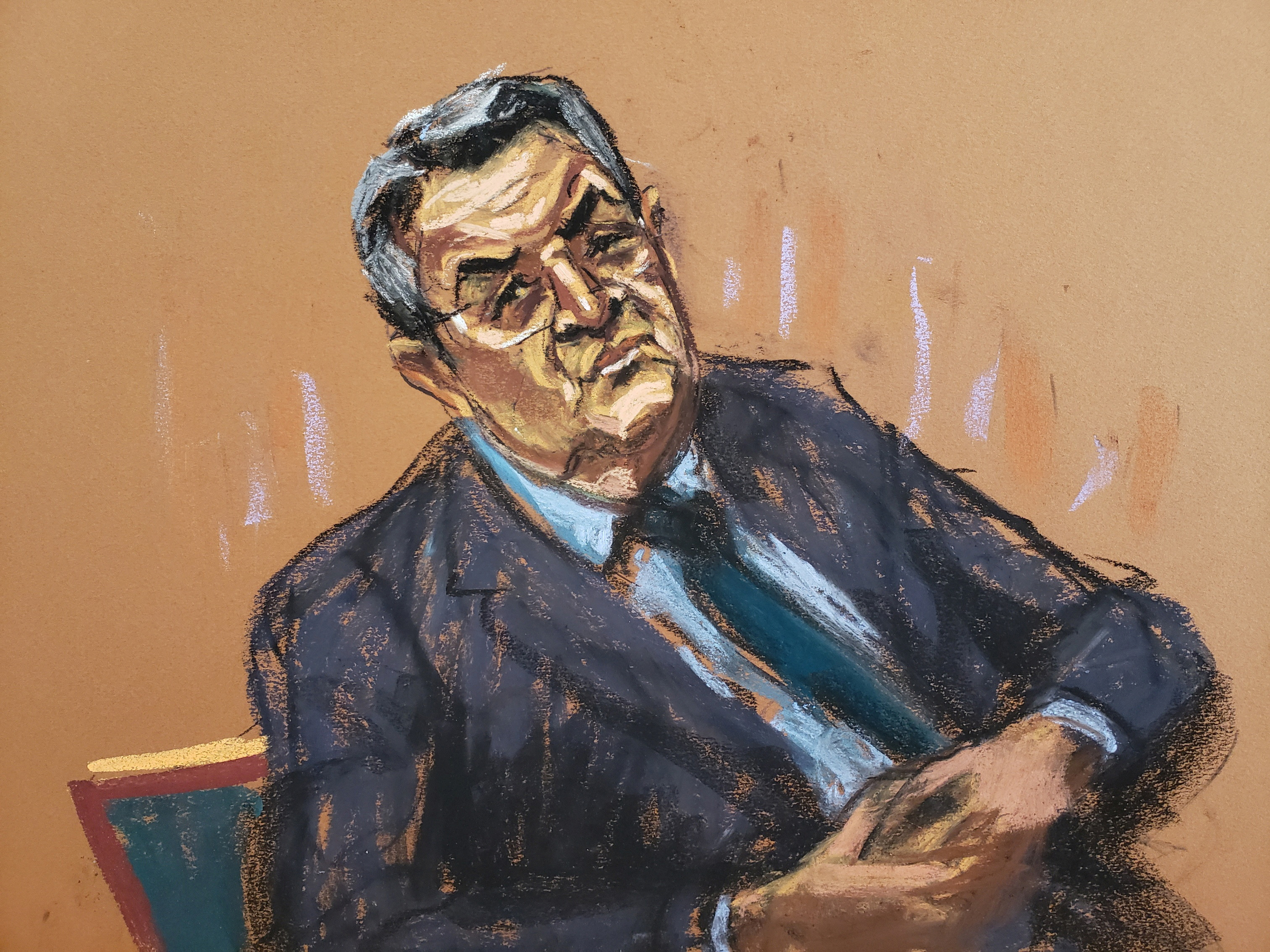 A courtroom sketch of Juan Orlando Hernandez