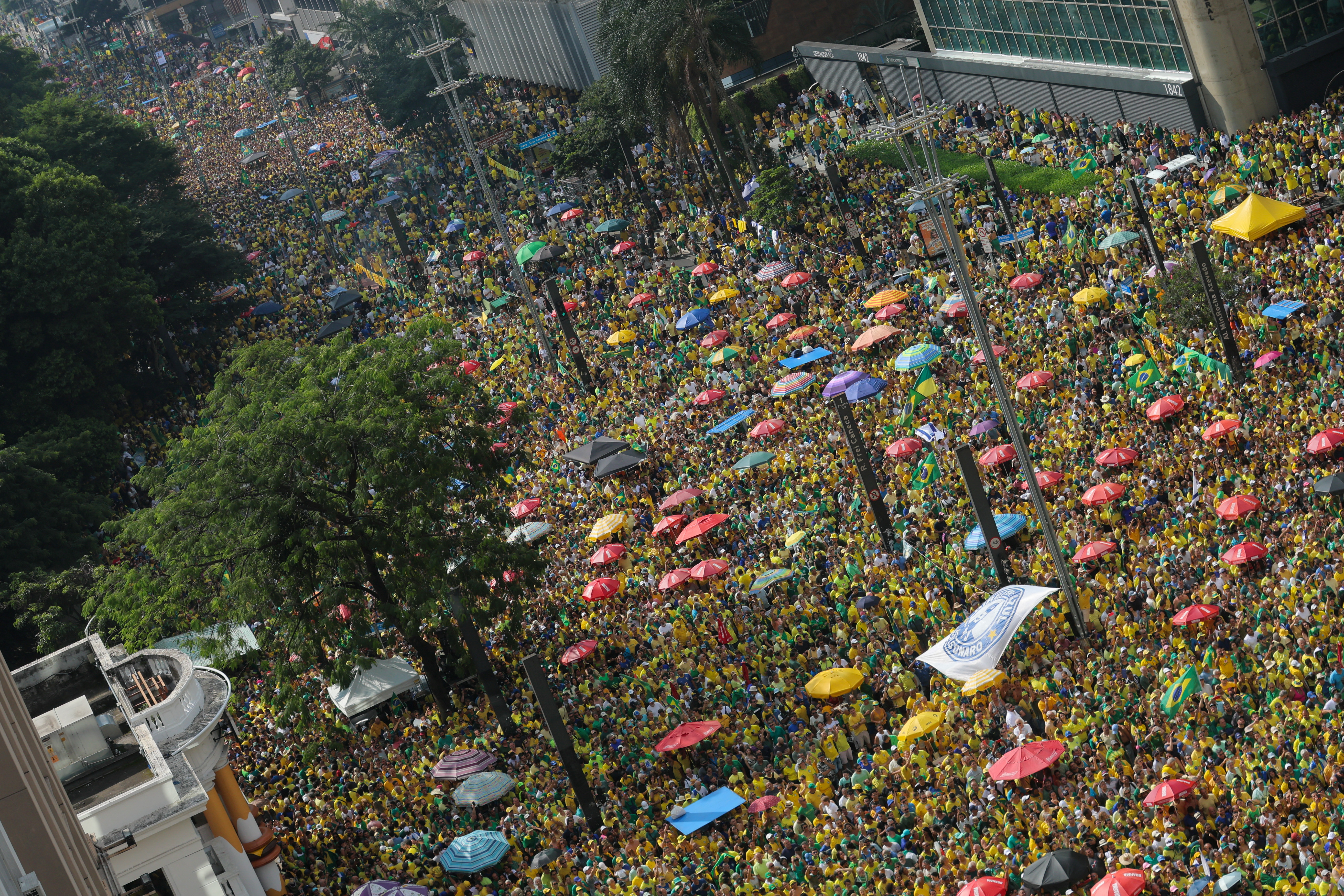 Supporters of the Brazil's former president Jair Bolsonaro take part a protest in Paulista Avenue