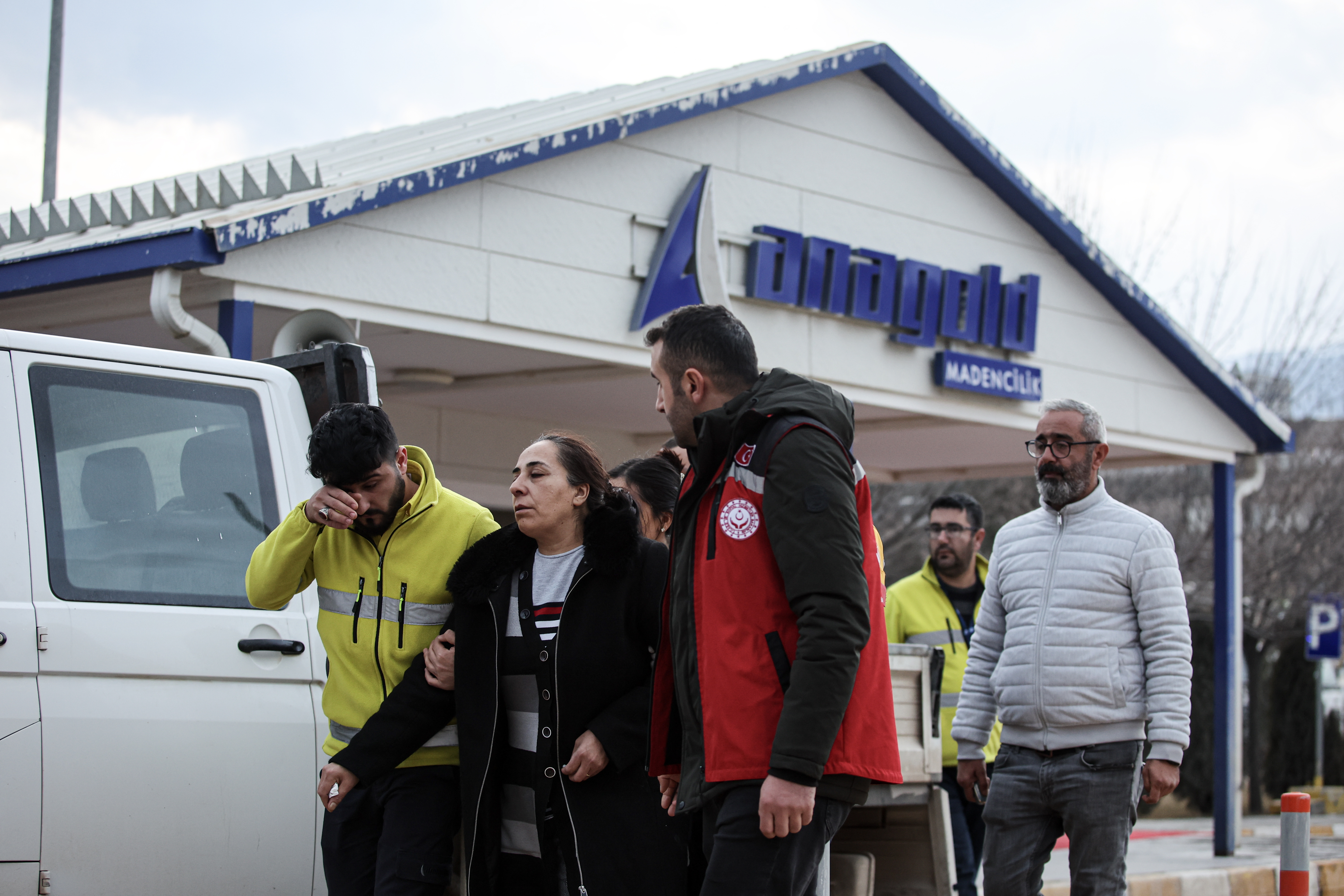 Relatives of missing miners arrive after a landslide occurred in a gold mine operated by Anagold Mining in İliç district of Erzincan on January 14, 2024