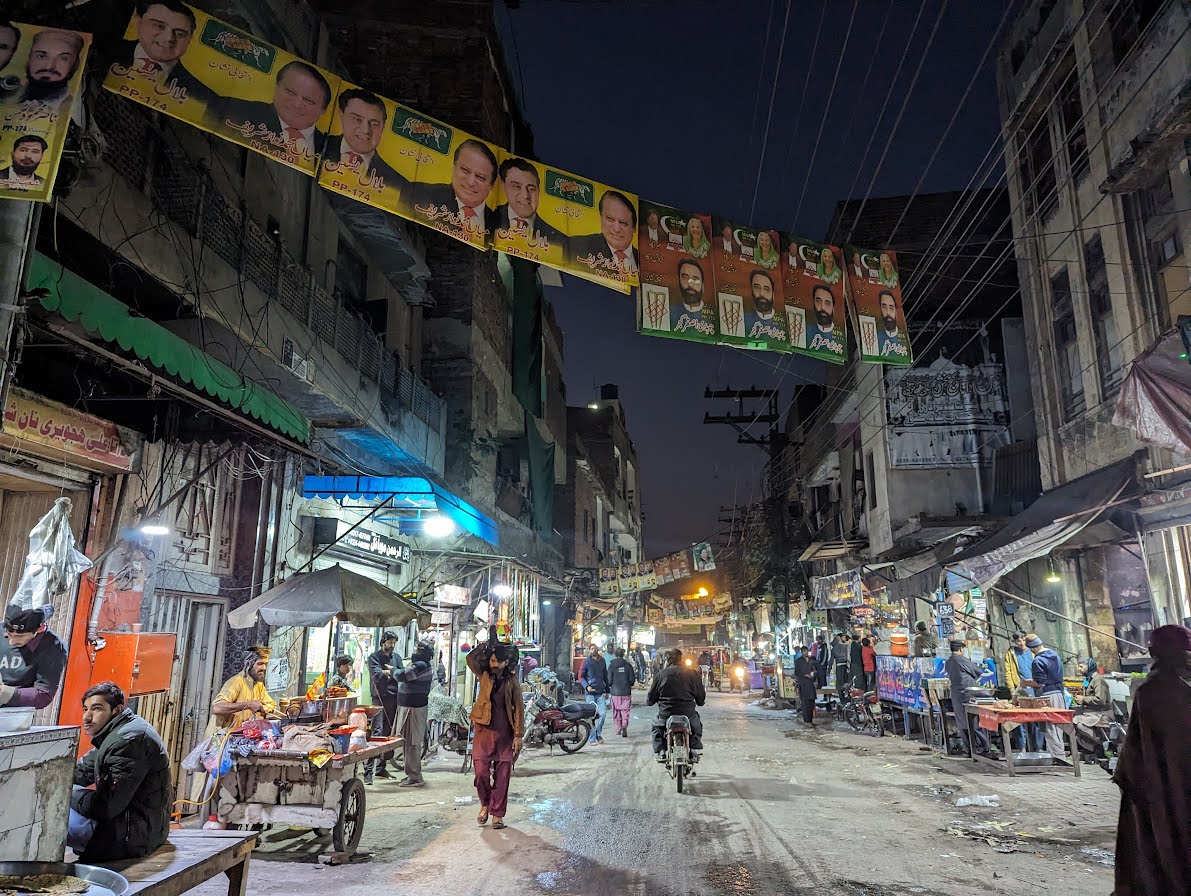 Banners of PMLN and PTI hanging together in Lahore.