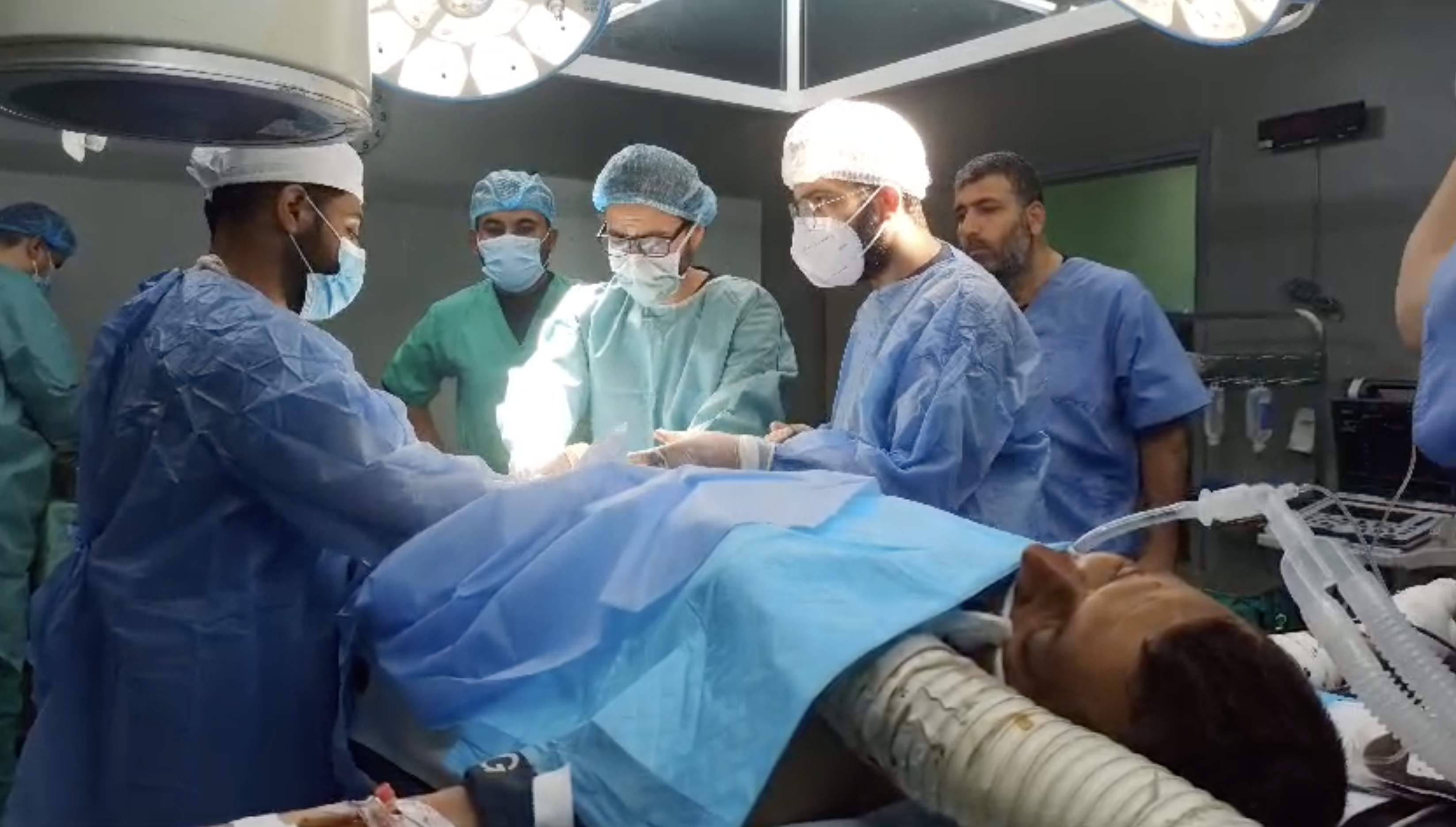 Ismail Abu Omar in the operating room at the European Hospital in Khan Younis