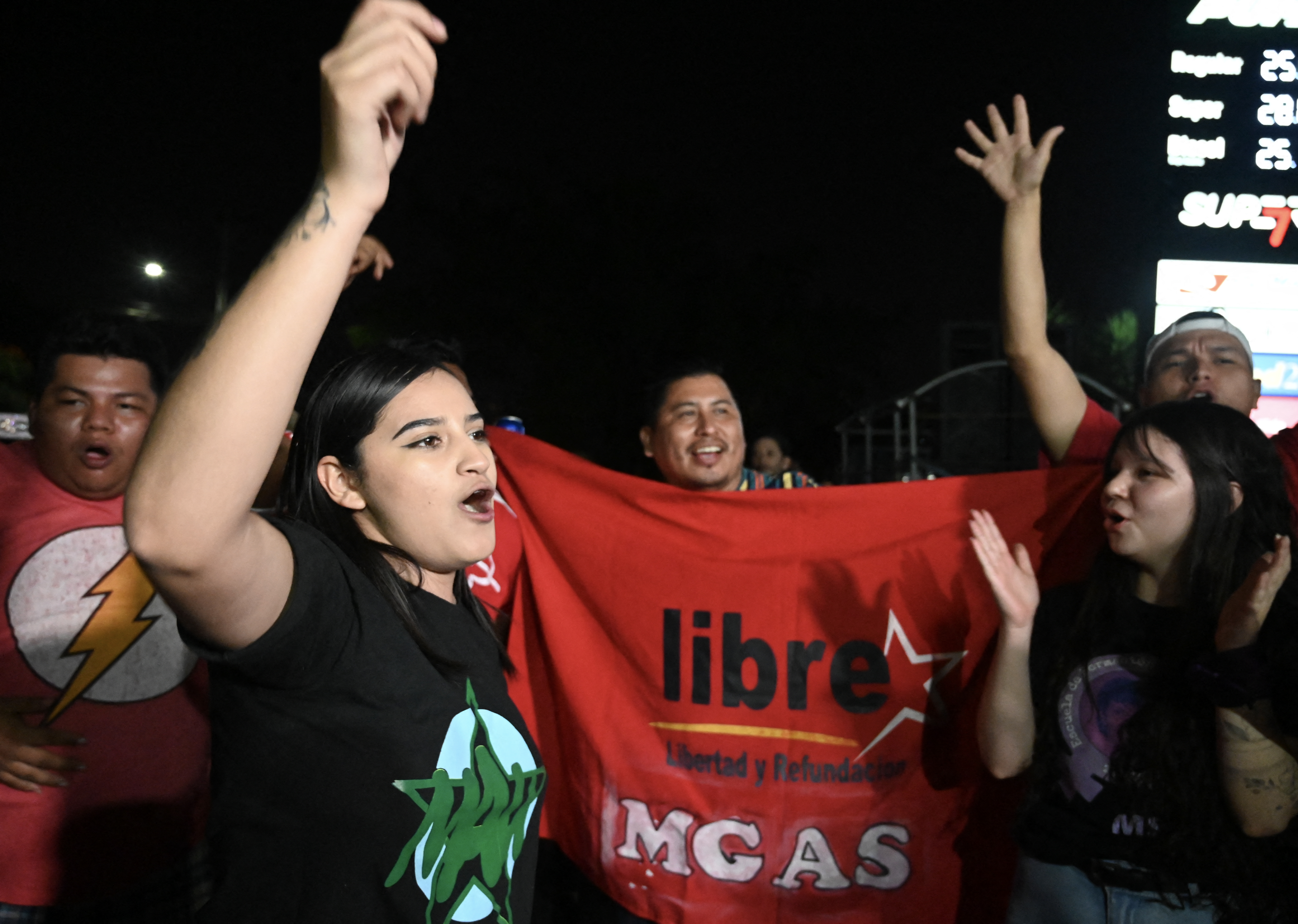 Supporters of the ruling Libertad y Refundacion party (LIBRE) celebrate in Tegucigalpa