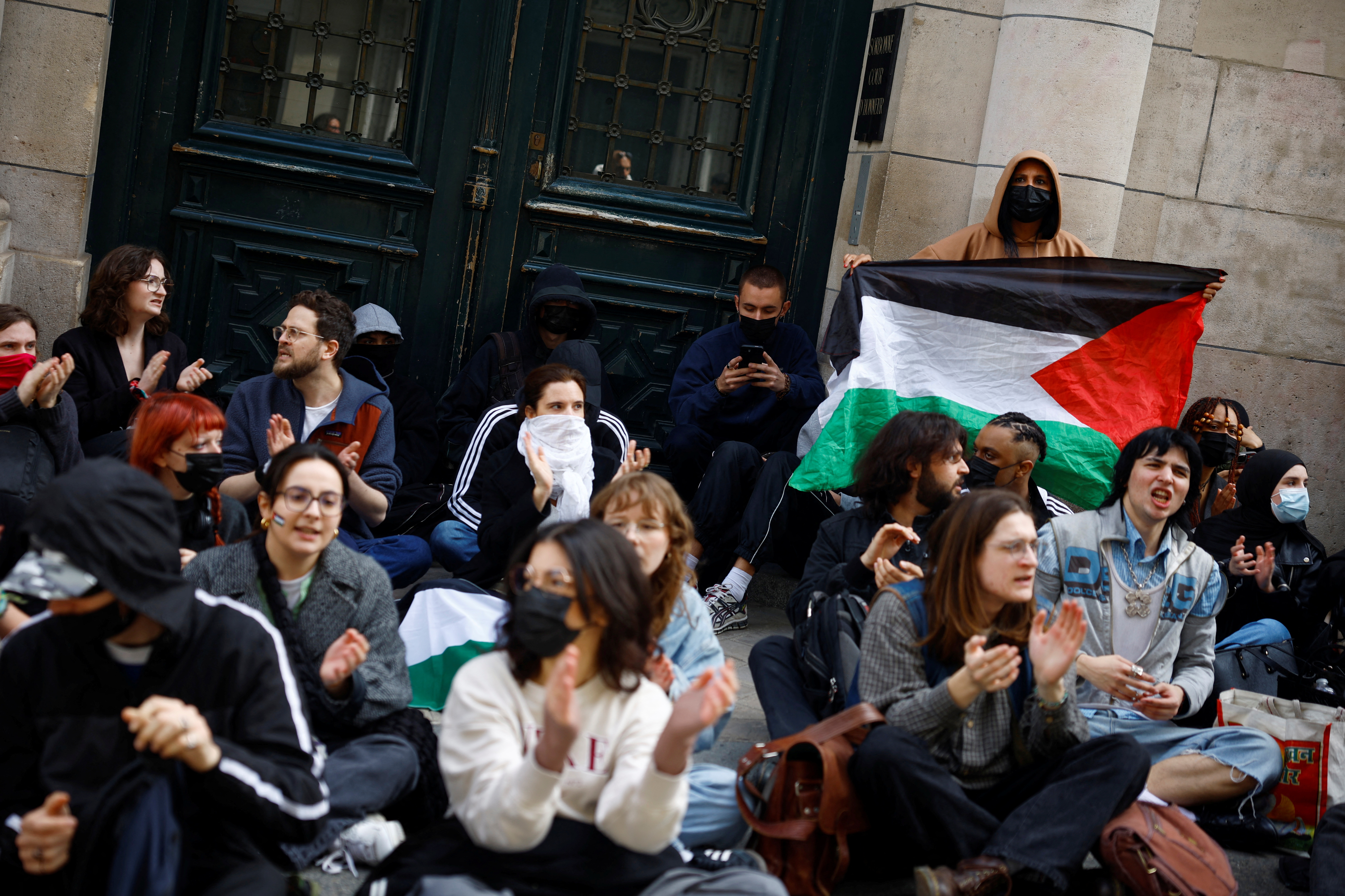 protest in front of the Sorbonne University