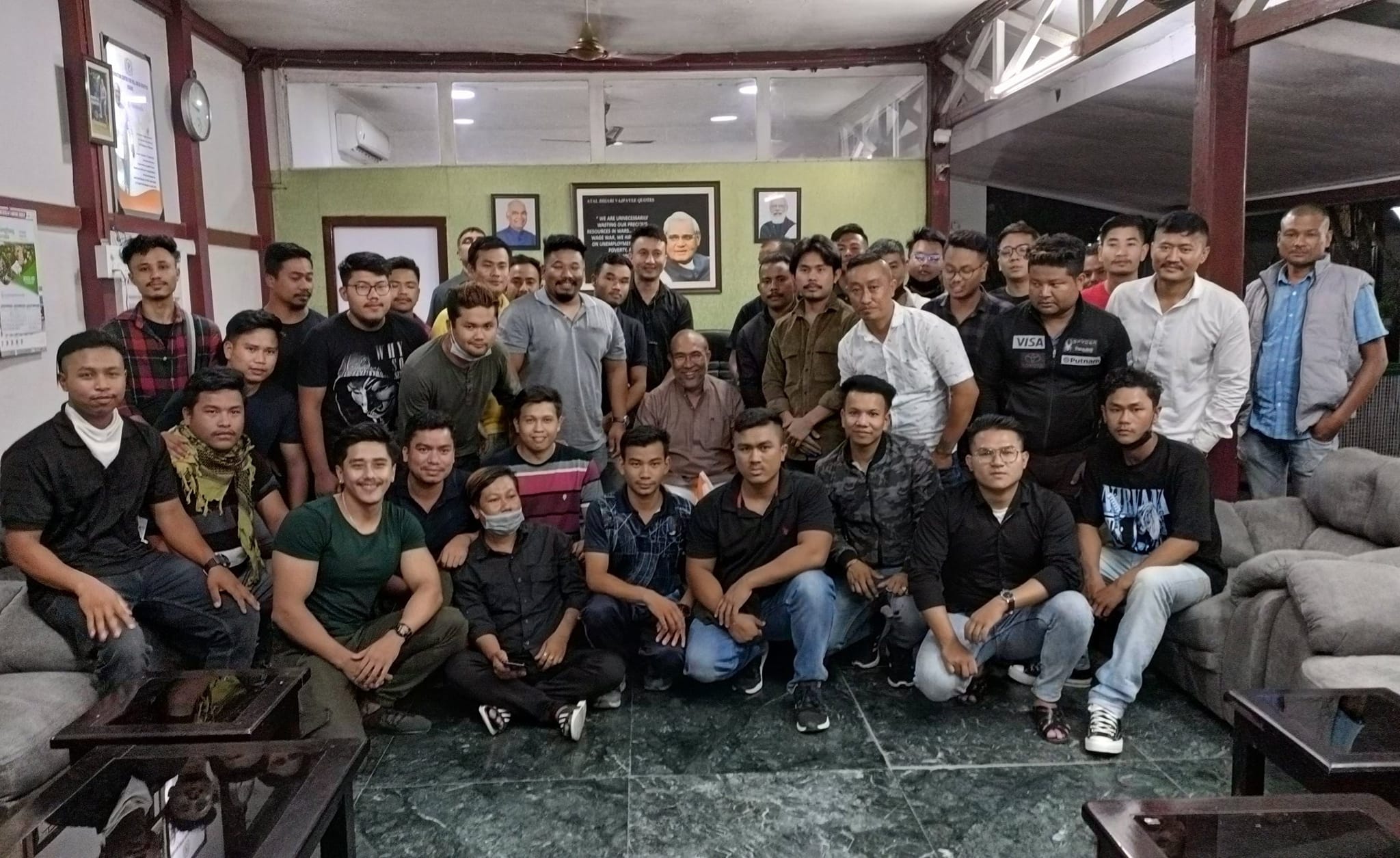 In a picture from June 2022, “Korounganba Khuman” Tyson Ngangbam and presumably other members of the Arambai Tenggol were seen posing with Chief Minister Biren Singh. 