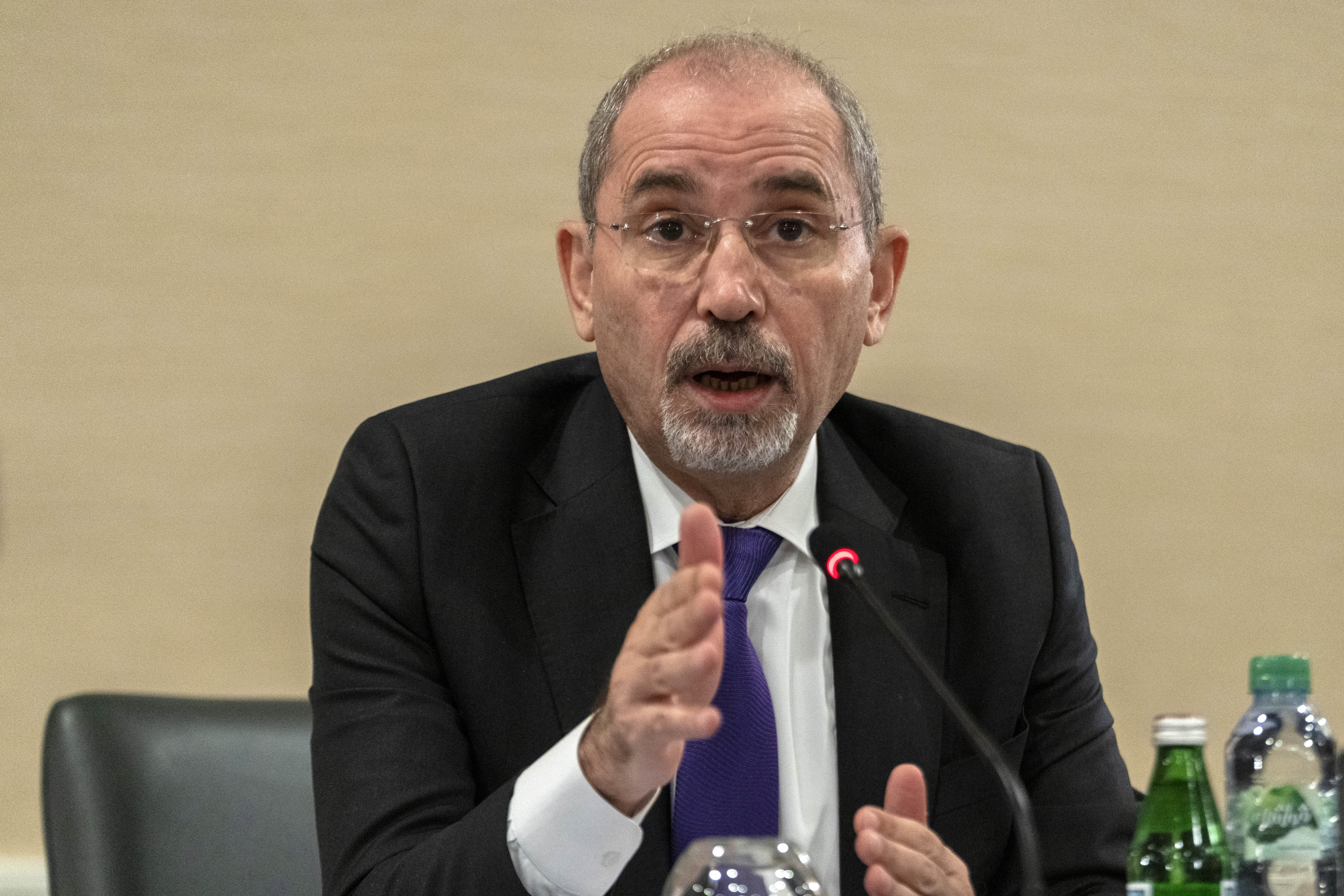 Ayman Safadi speaks during a news conference