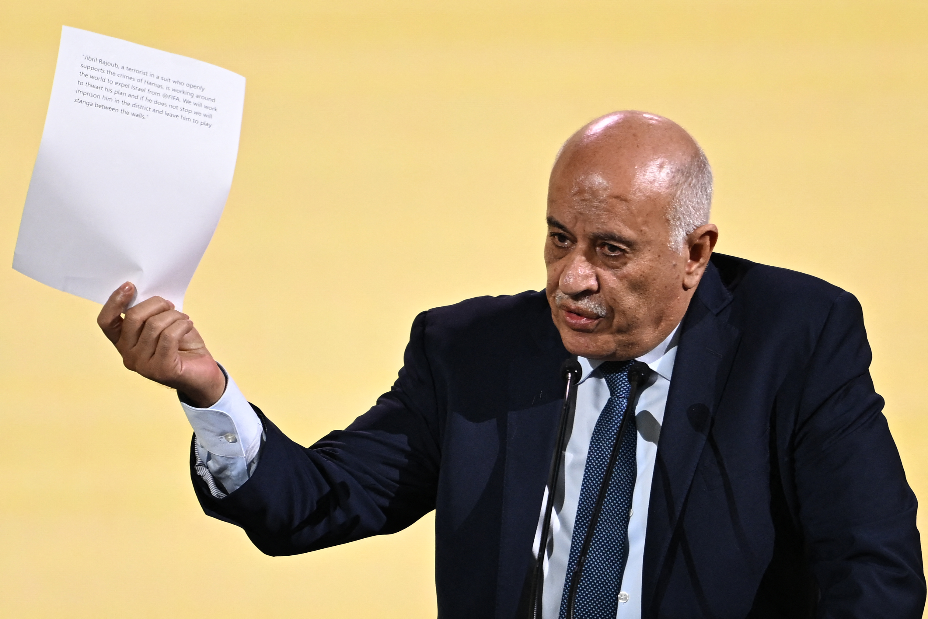 Palestine Football Association President Jibril Rajoub makes a speech during the 74th FIFA Congress in Bangkok