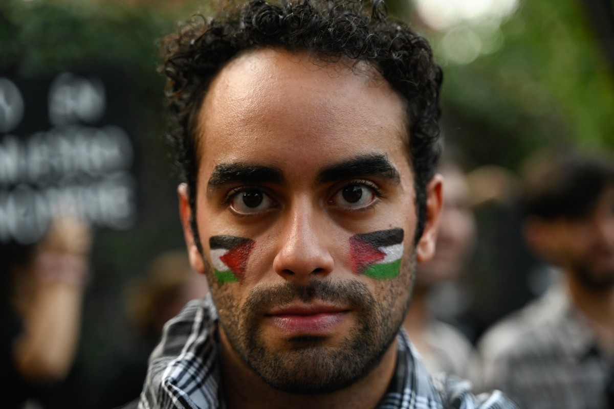 Demonstrators clash with the police during a pro-Palestinian rally called "Urgent action for Rafah"