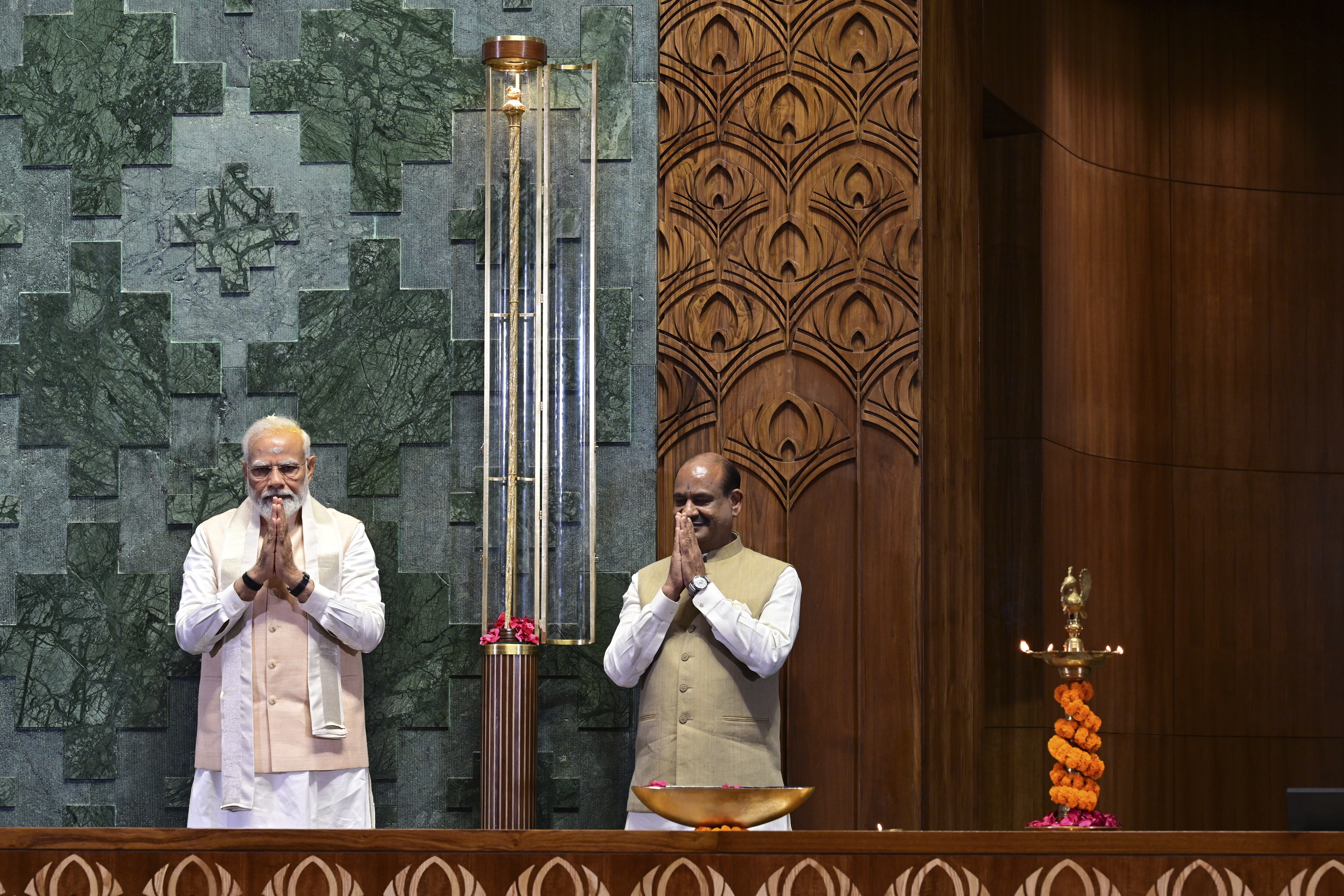 Indian Prime Minister Narendra Modi with speaker of the lower house Om Birla [AP Photo]