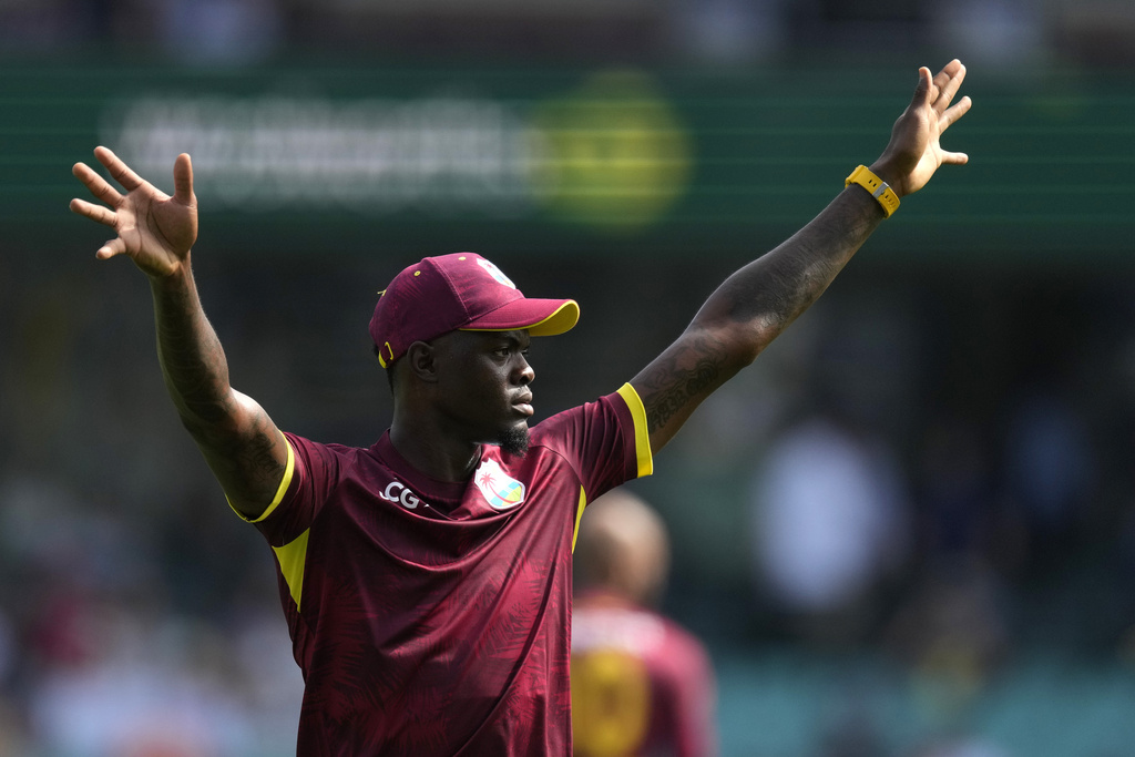 West Indies' Alzarri Joseph waves
