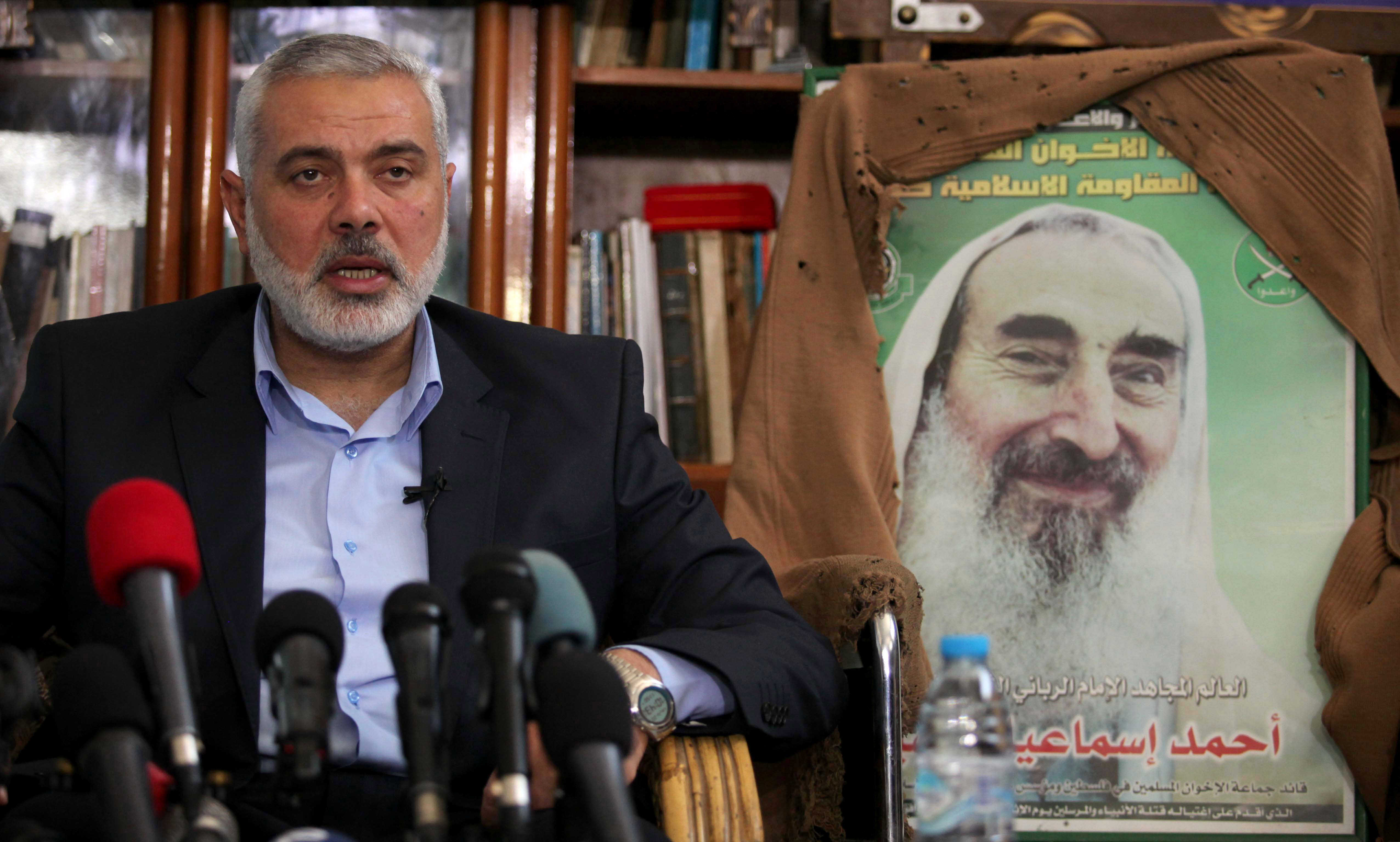 GAZA CITY, GAZA - (ARCHIVE): A file photo dates March 22, 2015 shows Ismail Haniyeh, the vice chairman of Hamas political bureau, speaking during an event to mark the 11th anniversary of the Israeli assassination of Hamas founder and spiritual leader Sheikh Ahmed Yassin in Gaza City, Gaza. ( Ashraf Amra - Anadolu Agency )