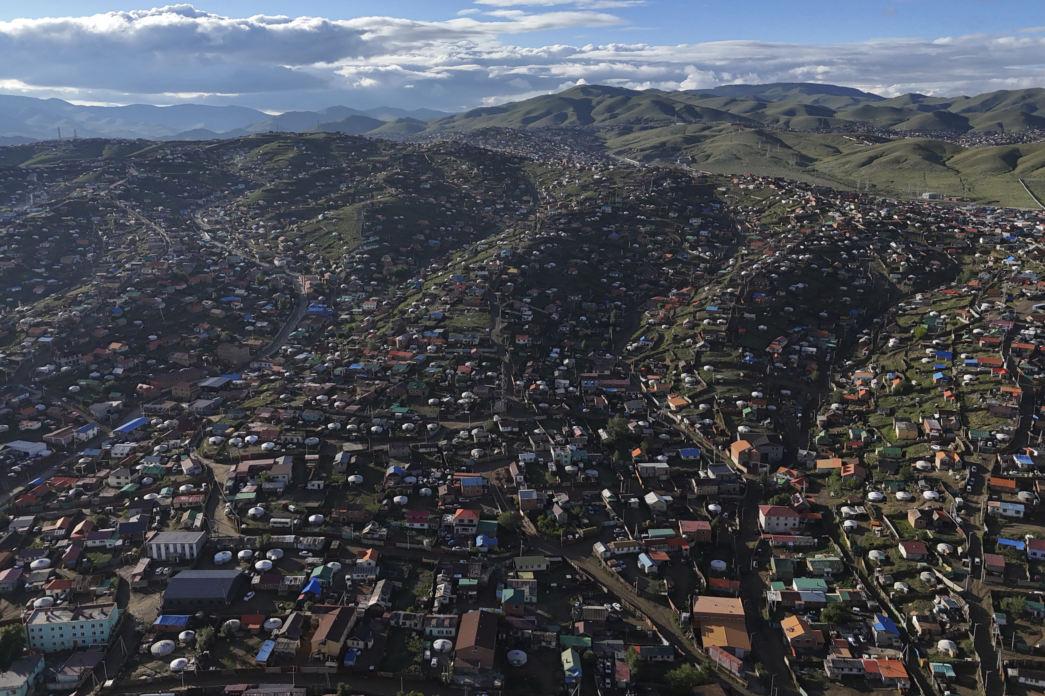 A view from a drone over Ger district on the outskirts of Ulaanbaatar, Mongolia