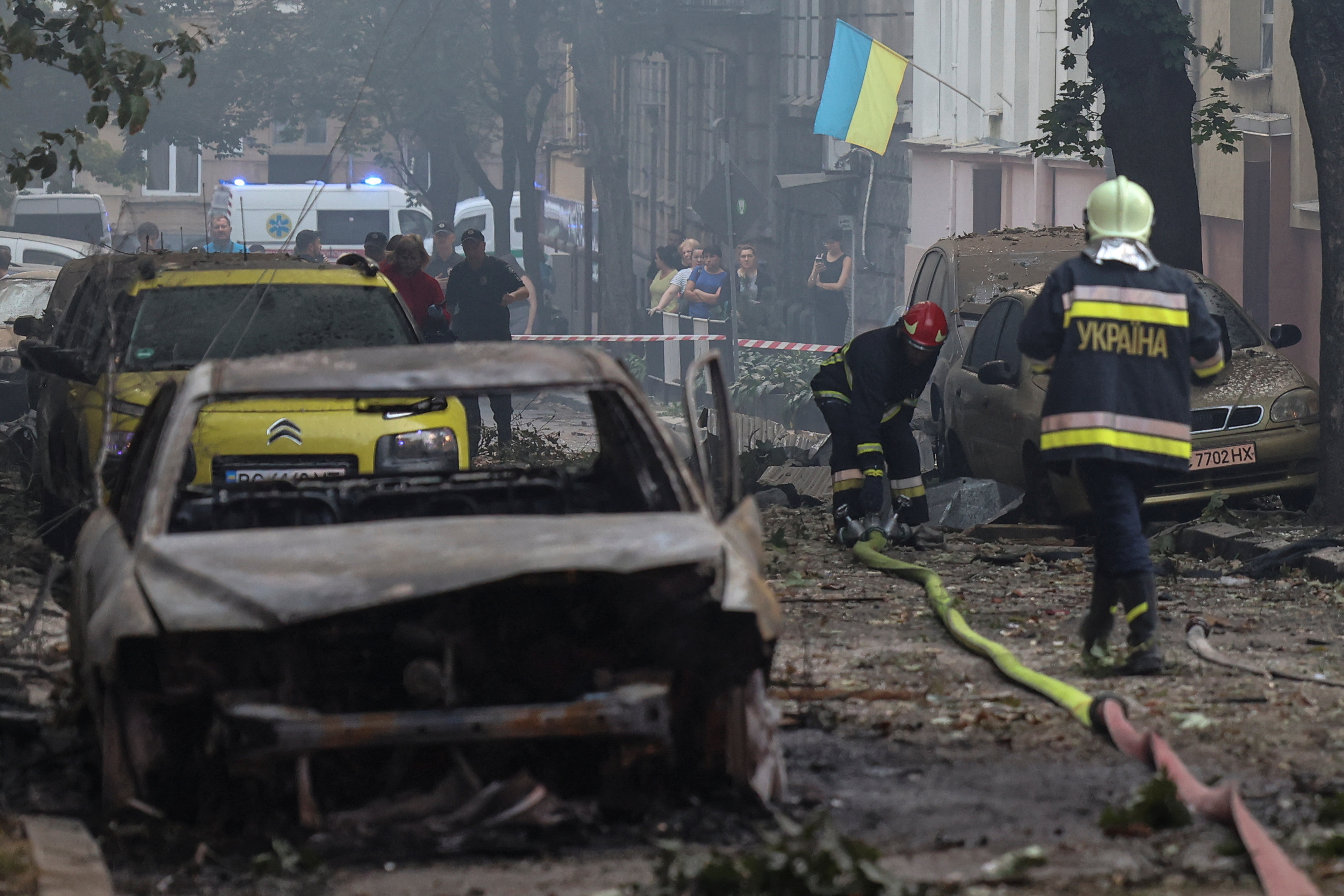 Rescuers work at the site of a residential building damaged during a Russian drone and missile strike, amid Russia's attack on Ukraine, in Lviv, Ukraine September 4, 2024. REUTERS/Roman Baluk