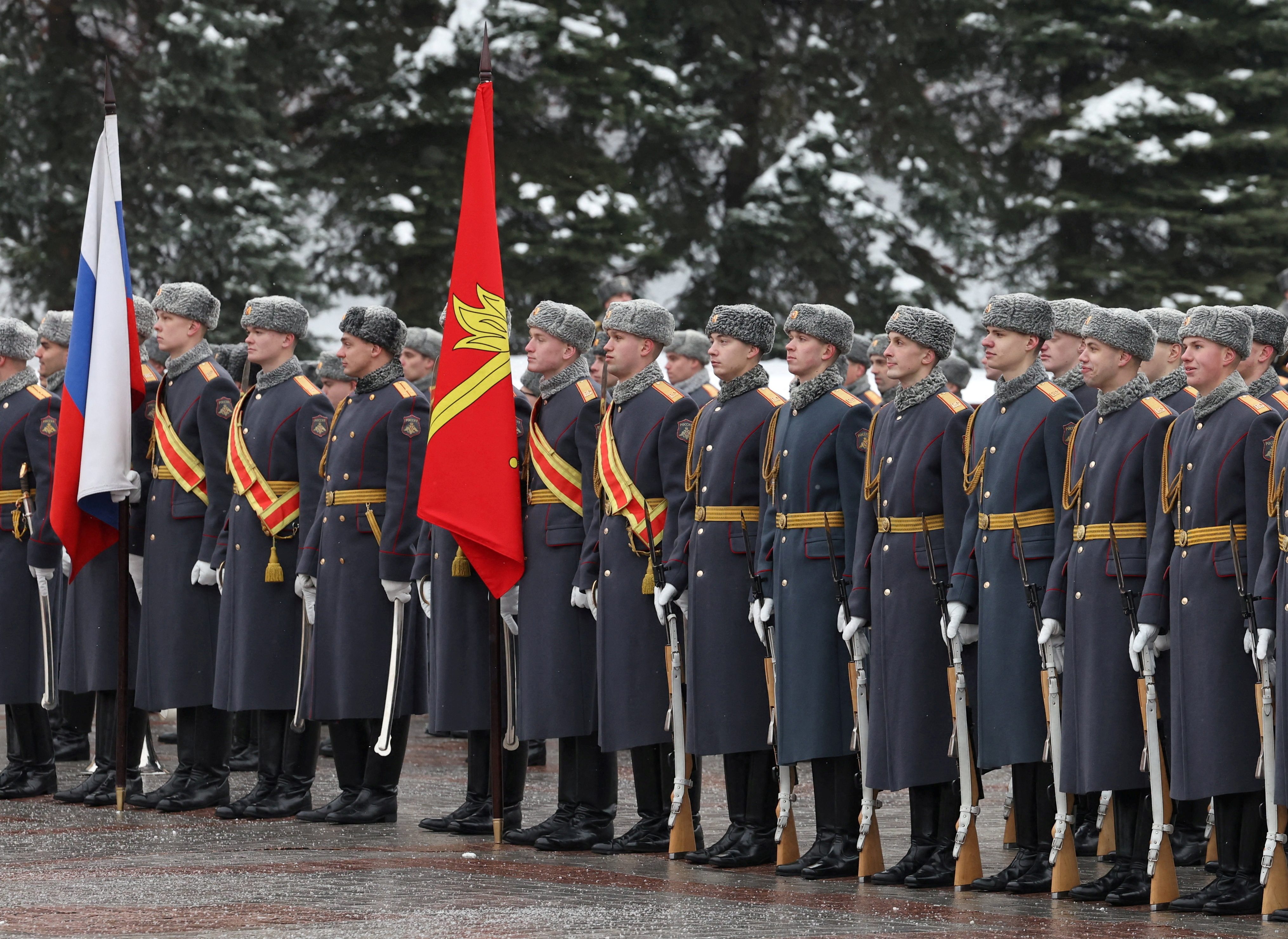 Russian soldiers standing to attention