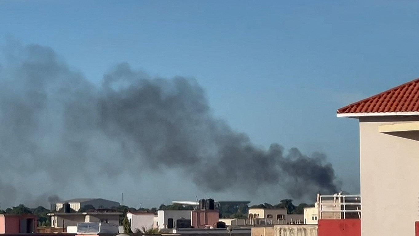 This video grab taken from an AFPTV video on September 17, 2024 shows a plume of smoke rising in Bamako