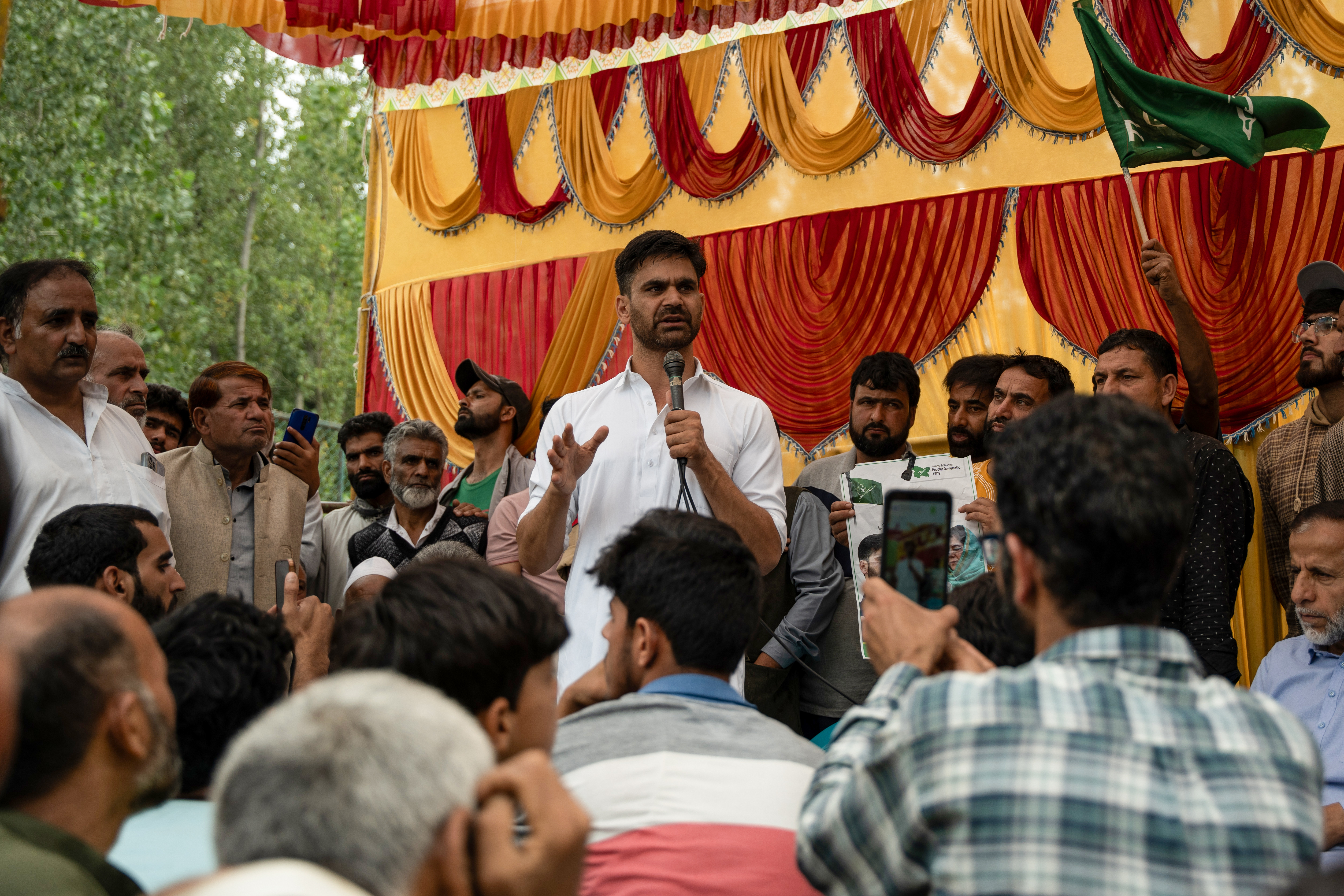 Waheed Para speaking at a campaign rally in Pulwama