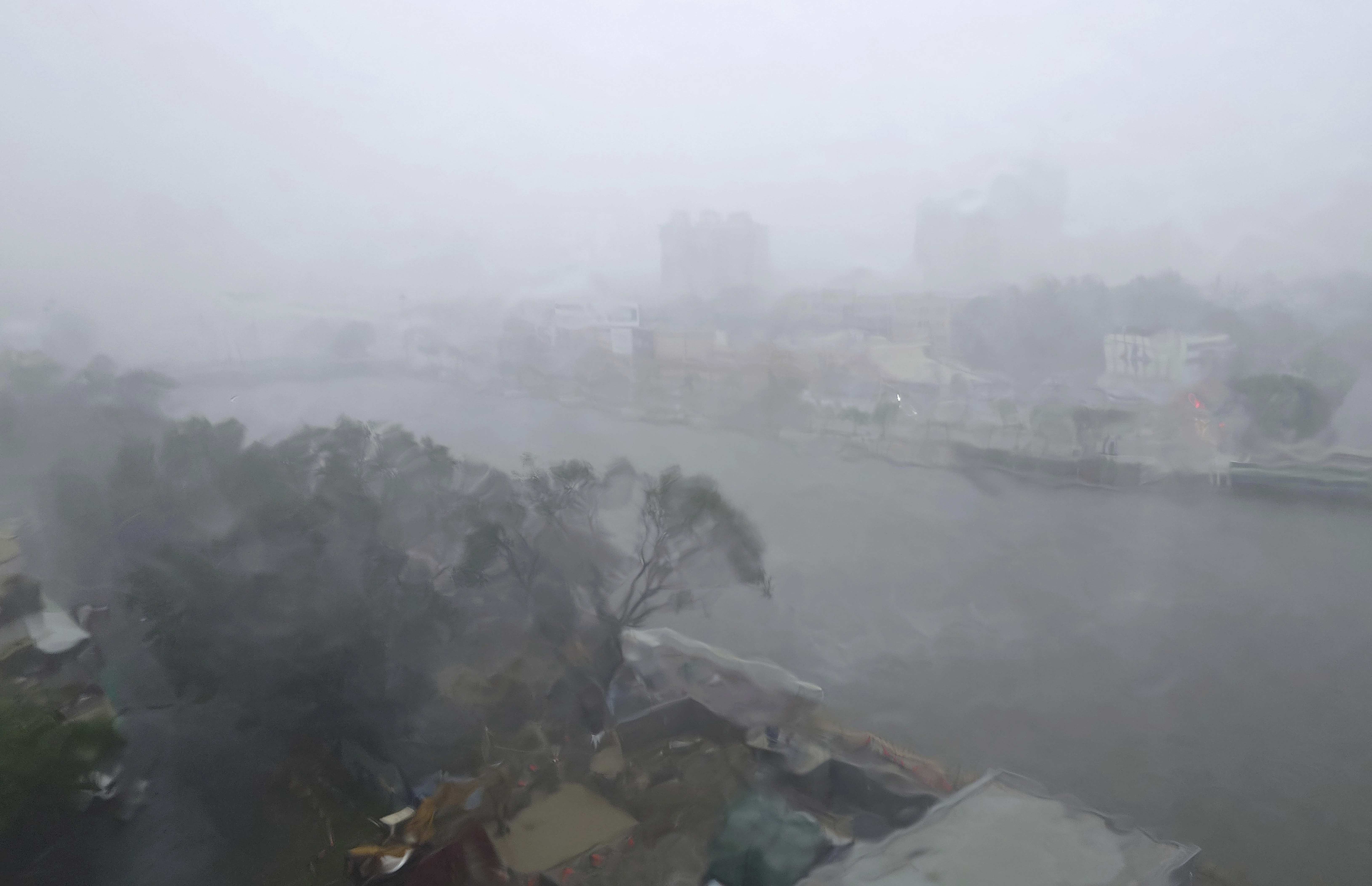A view of Love River as Typhoon Krathon arrives in Kaohsiung, southern Taiwan, Thursday, Oct. 3