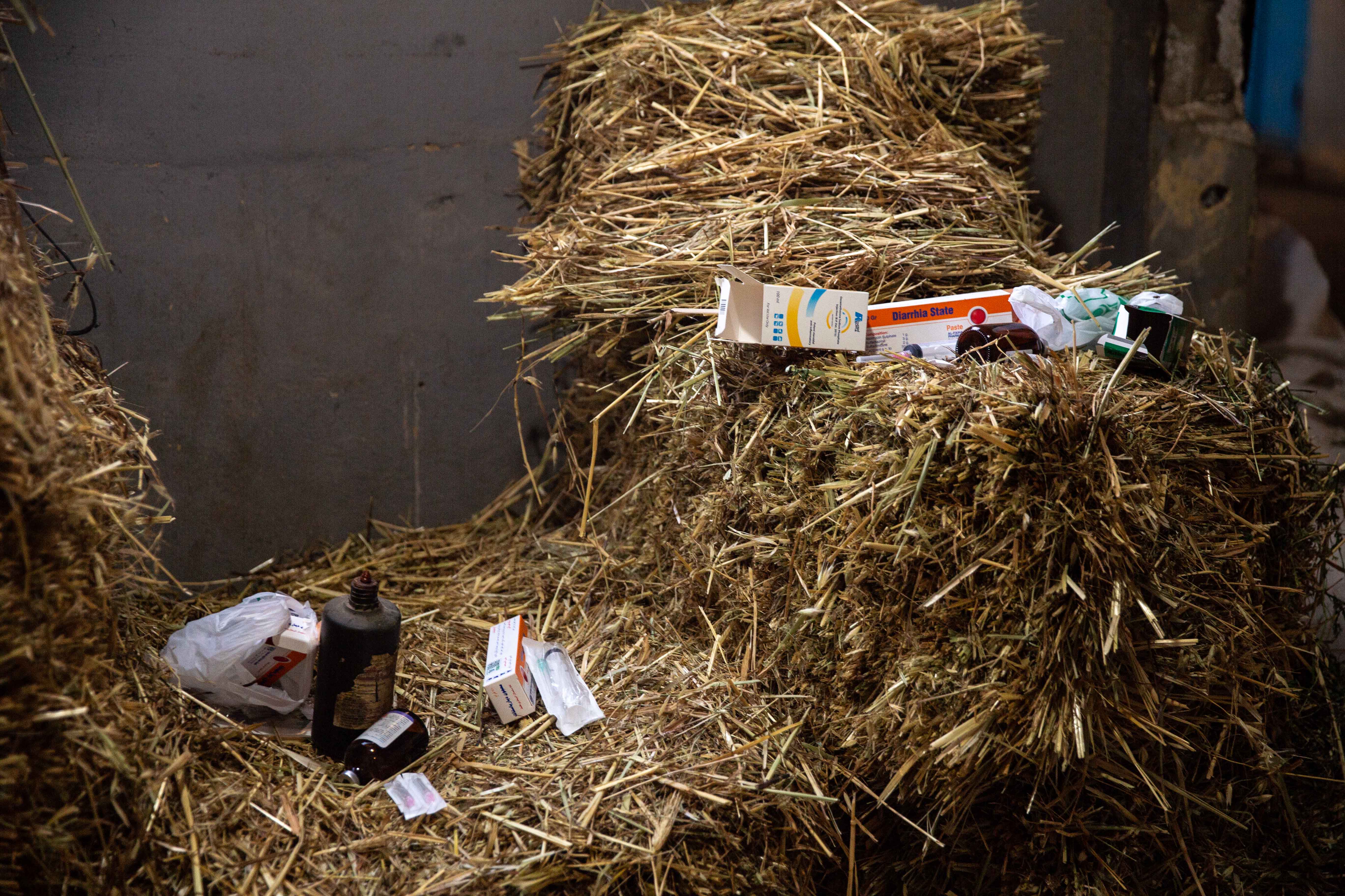 The packaging of medication used to treat the wounded and sick horses