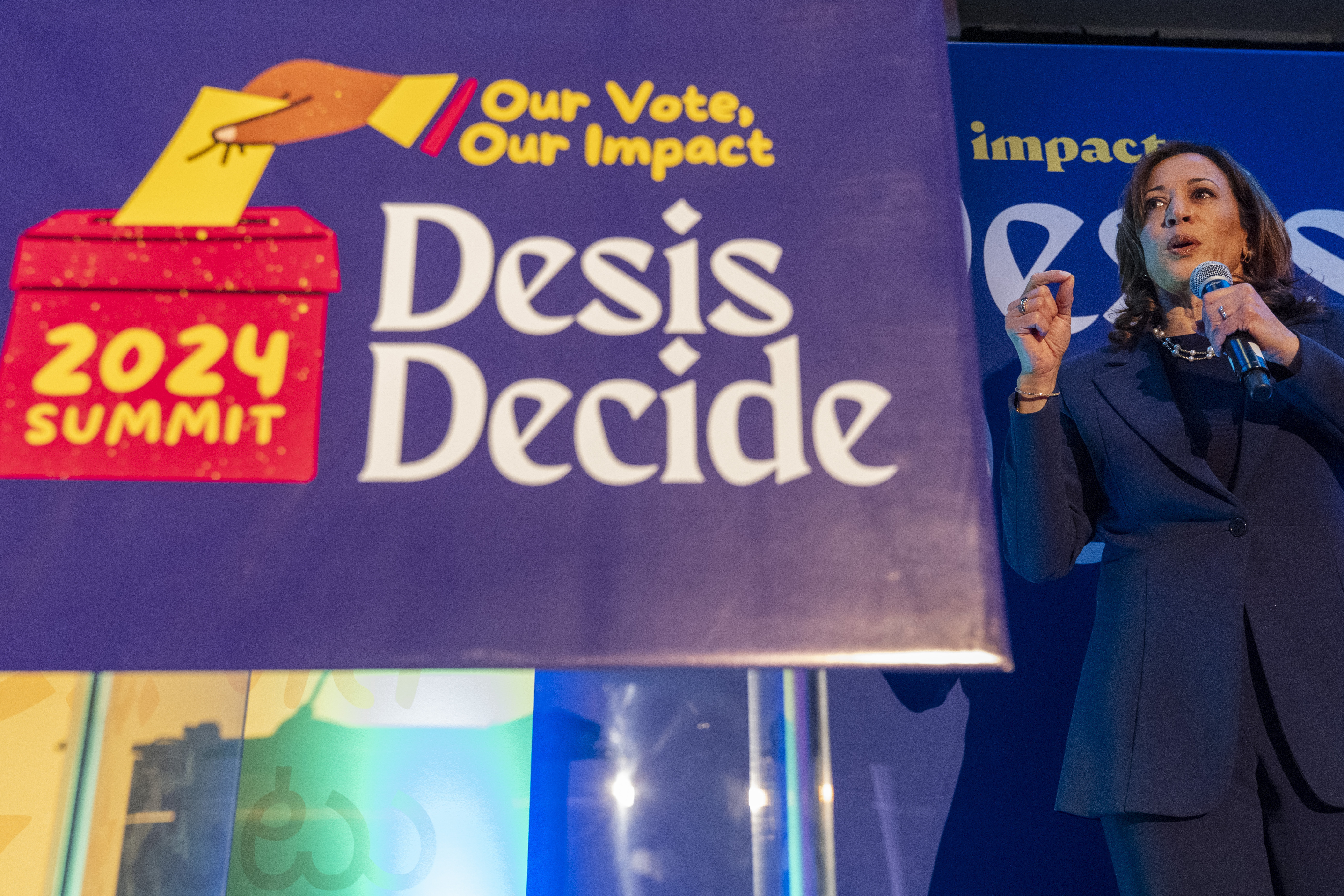Vice President Kamala Harris speaks to the Indian American Impact Project's Annual Summit, Wednesday, May 15, 2024, in Washington. (AP Photo/Jacquelyn Martin)