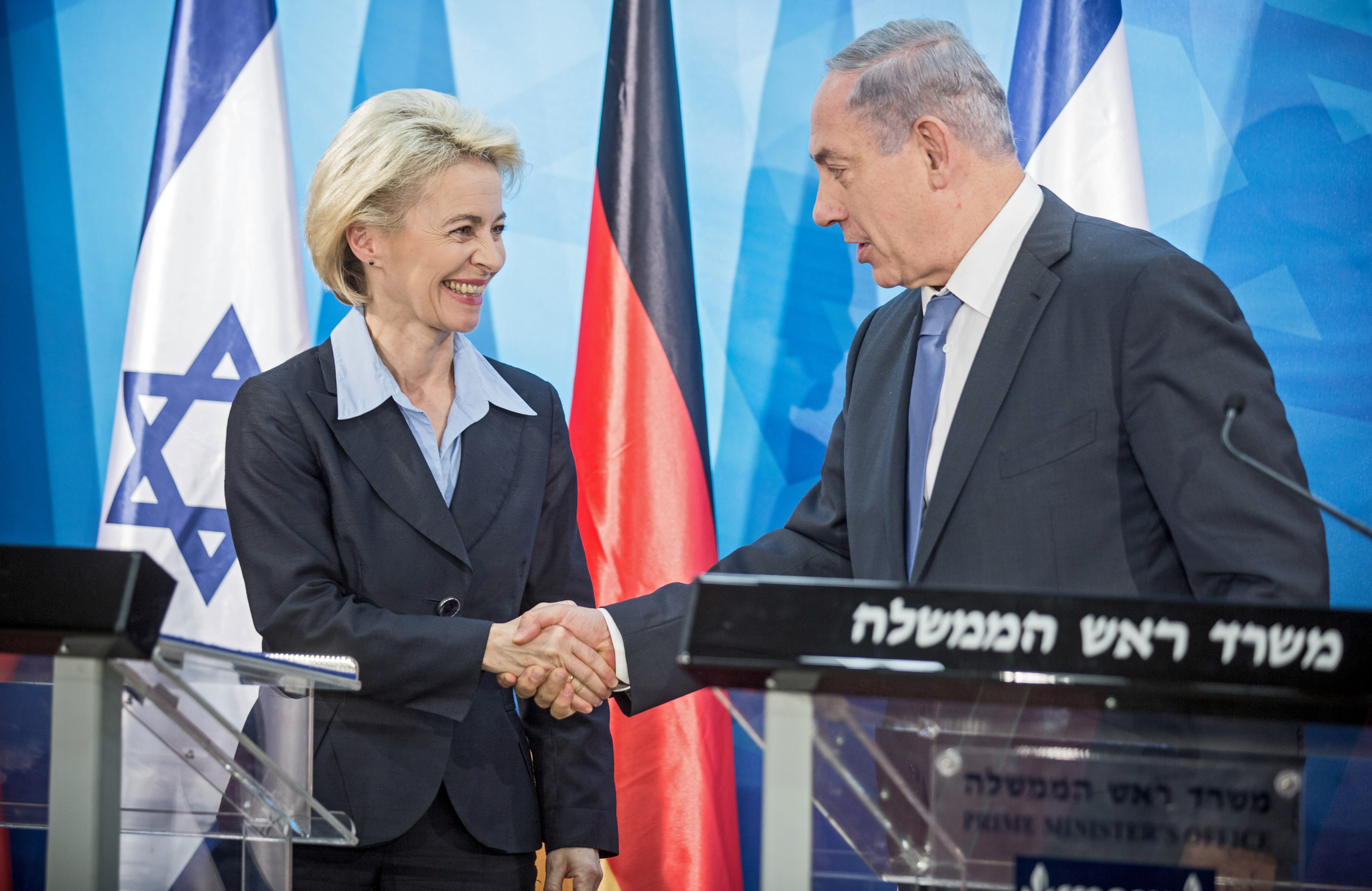 European Commission President Ursula von der Leyen (left, with Israeli Prime Minister Benjamin Netanyahu) has argued that Israel has a right to defend itself