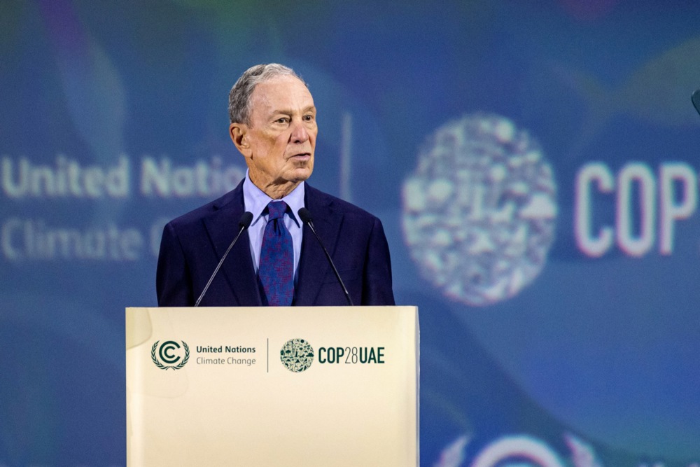 Michael Bloomberg speaks during the UN Climate Change Conference COP28.