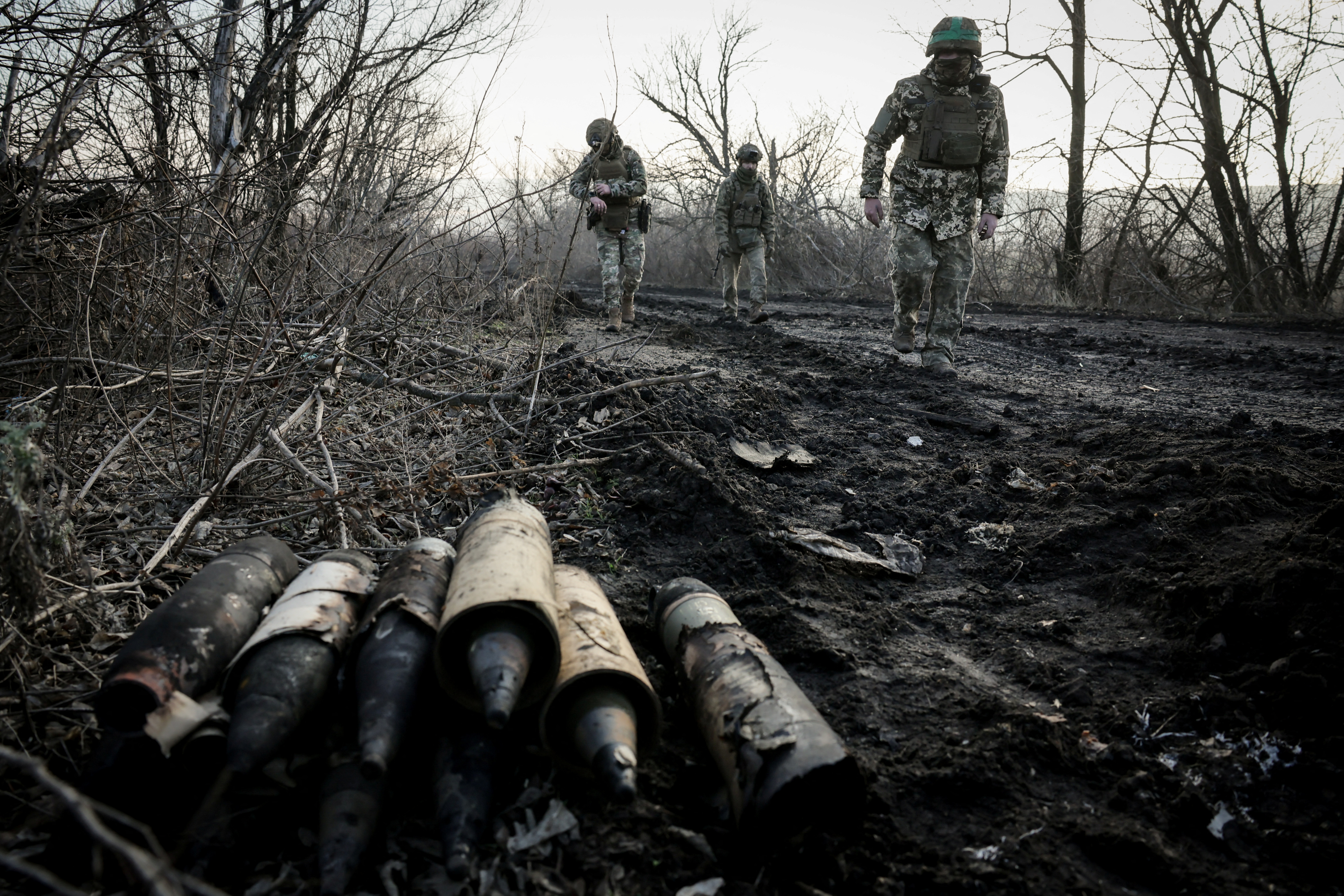 Sappers of 24th Mechanized brigade, named after King Danylo of the Ukrainian Armed Forces, inspect an area for mines and unexploded shells near a front line, amid Russia's attack on Ukraine, near the town of Chasiv Yar in Donetsk region, Ukraine January 10, 2025. Oleg Petrasiuk/Press Service of the 24th King Danylo Separate Mechanized Brigade of the Ukrainian Armed Forces/Handout via REUTERS THIS IMAGE HAS BEEN SUPPLIED BY A THIRD PARTY