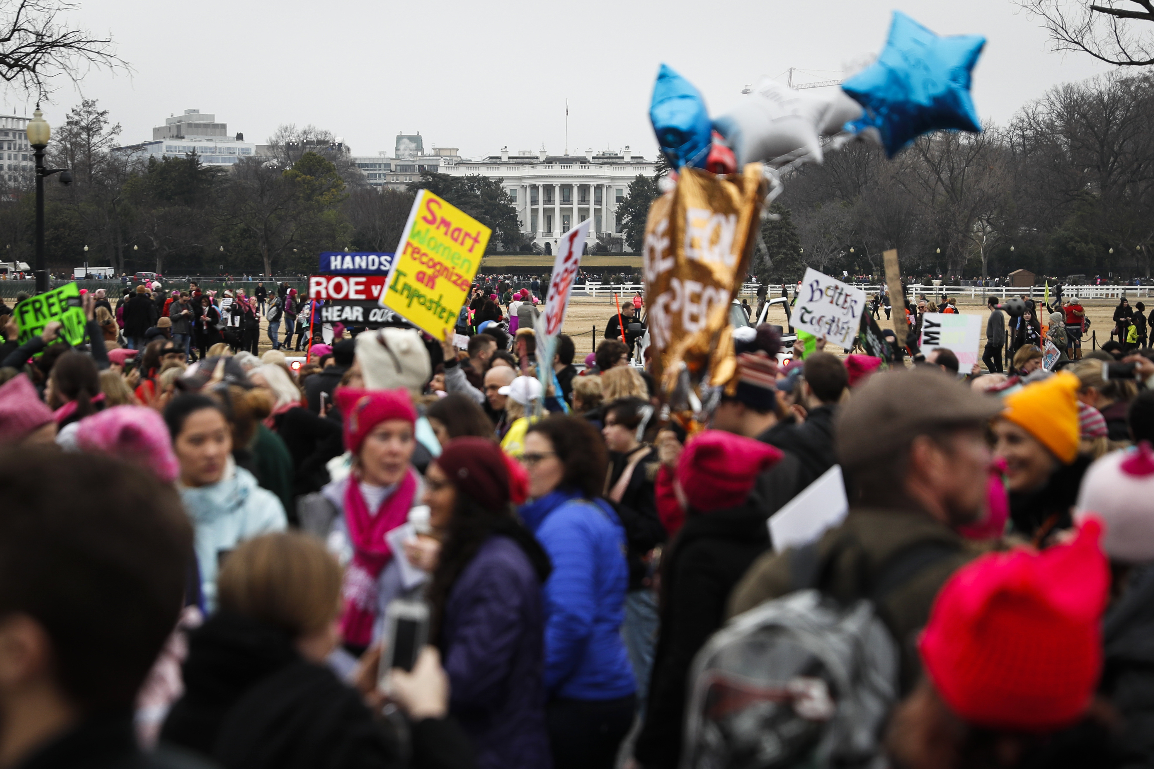 Women's March protesters rally outside the White House in 2017