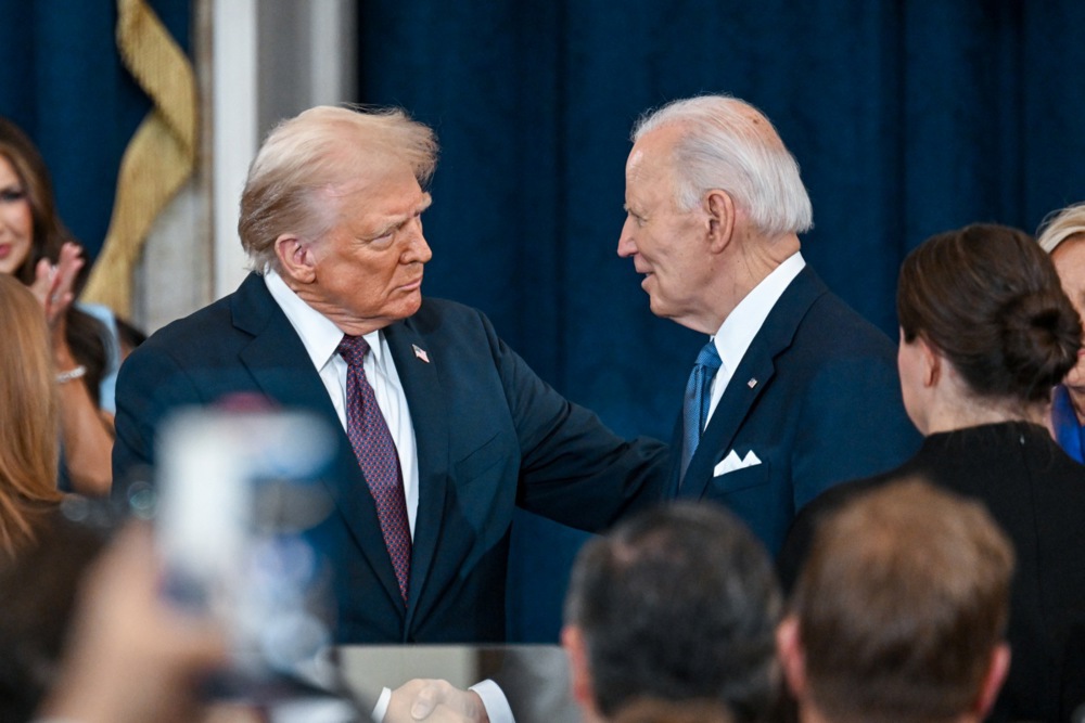 epa11839220 President-elect Donald J. Trump and US President Joe Biden attend inauguration of Donald Trump as the 47th president of the United States takes place inside the Capitol Rotunda of the U.S. Capitol building in Washington, D.C., USA, 20 January 2025. It is the 60th U.S. presidential inauguration and the second non-consecutive inauguration of Trump as U.S. president. EPA-EFE/KENNY HOLSTON / POOL